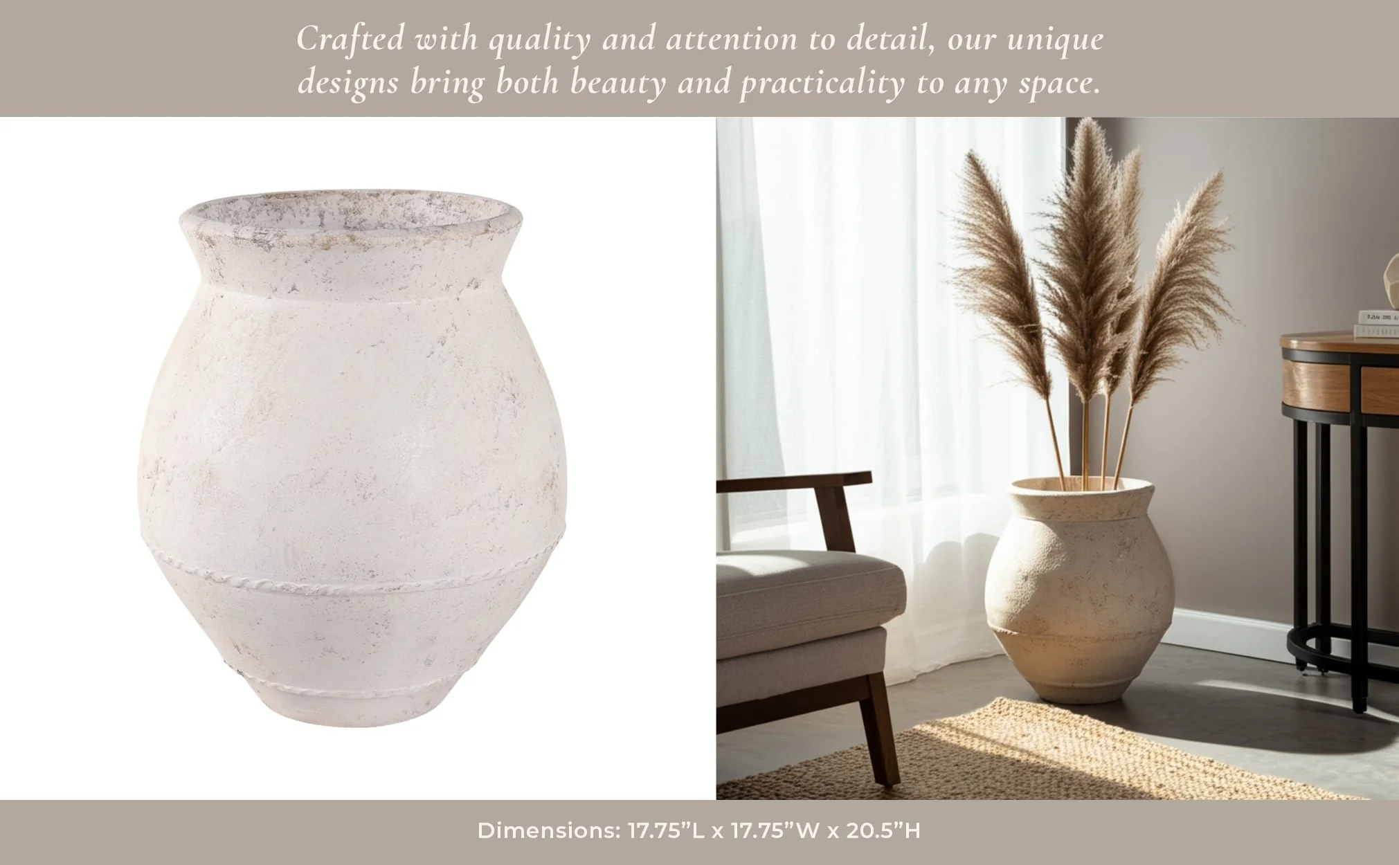 20x18" Traditional Terracotta Vase, Ivory - Image 11