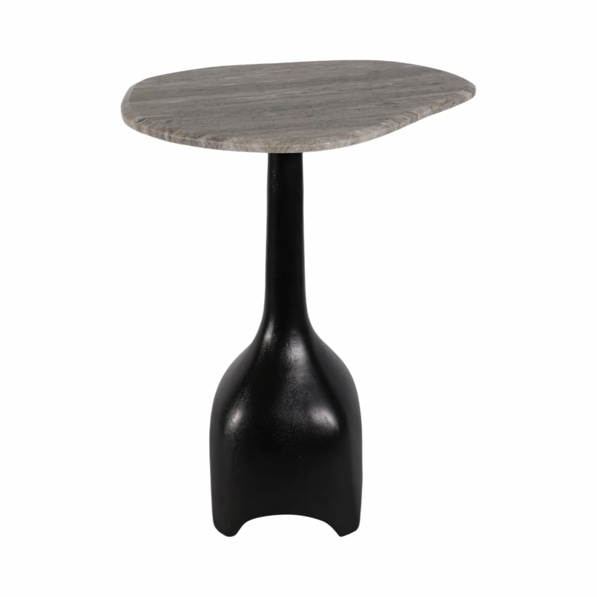 21" Curved Top Marble Accent Table, Beige/blk - Image 4