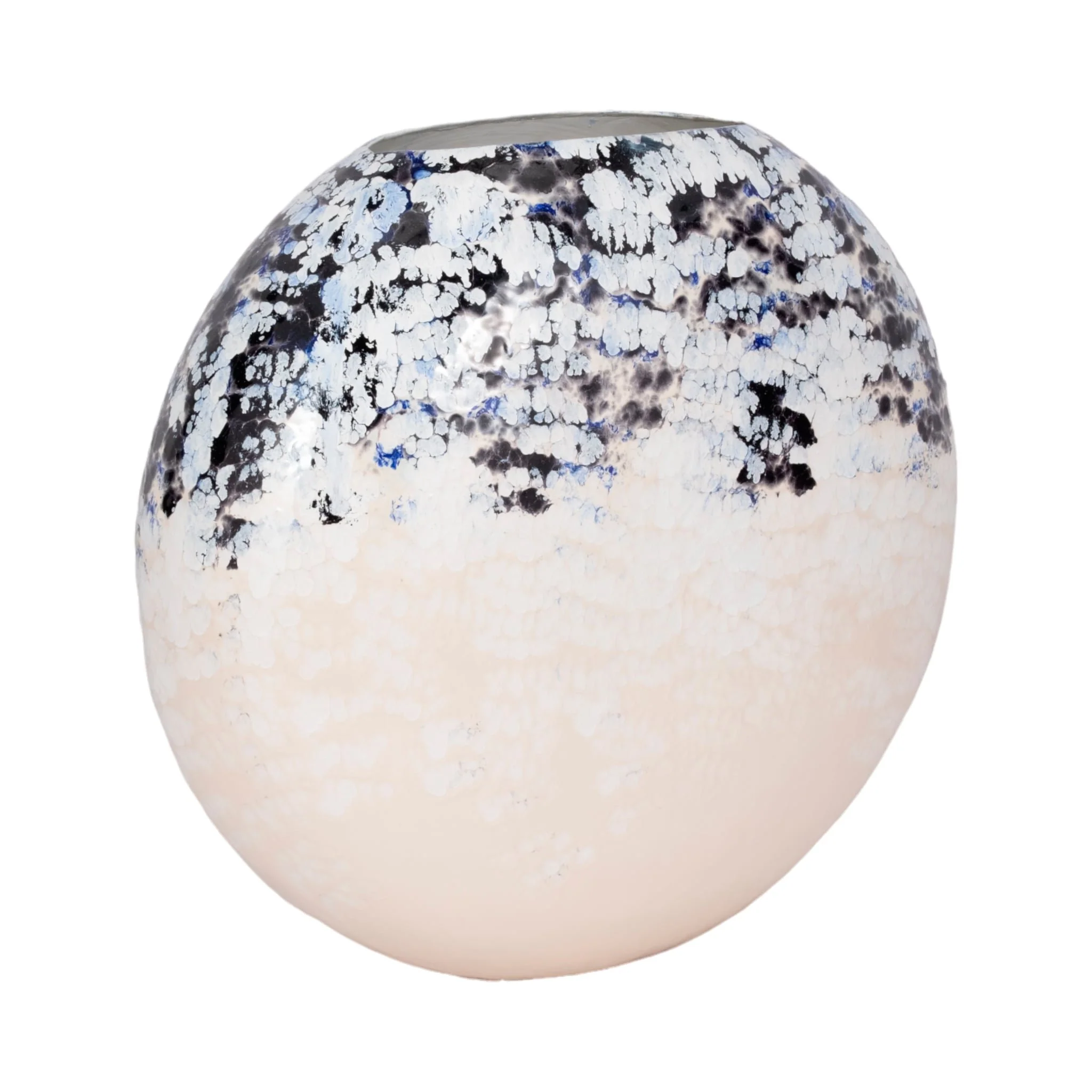 21" Round Metal Vase Arctic Finish, White/blue - Image 3