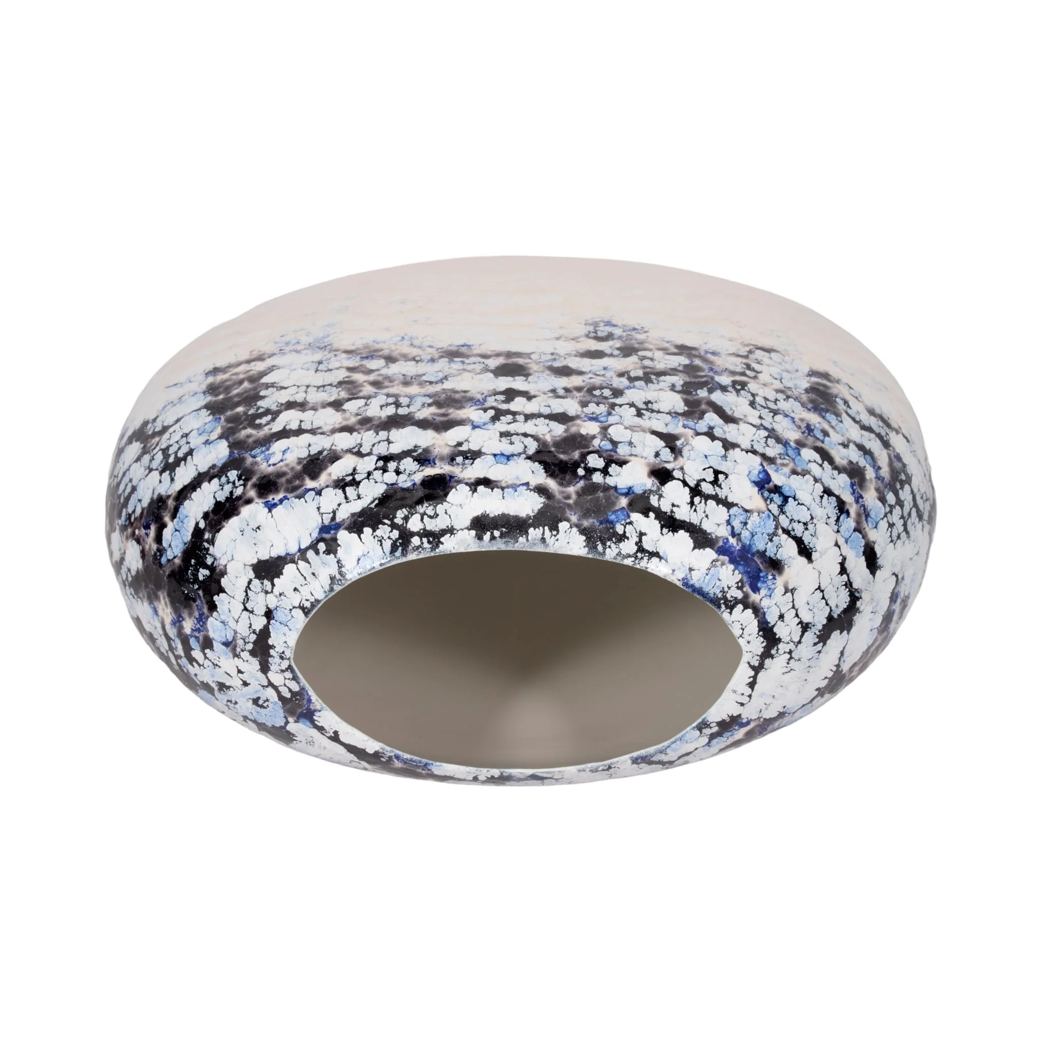 21" Round Metal Vase Arctic Finish, White/blue - Image 6