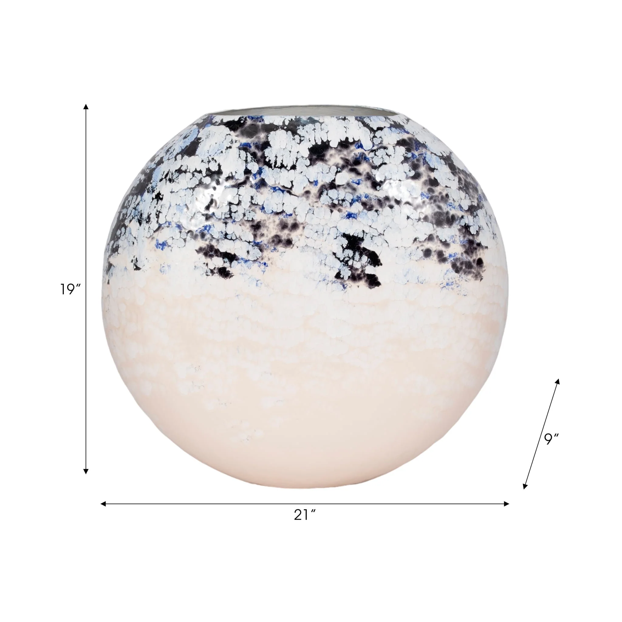 21" Round Metal Vase Arctic Finish, White/blue - Image 9
