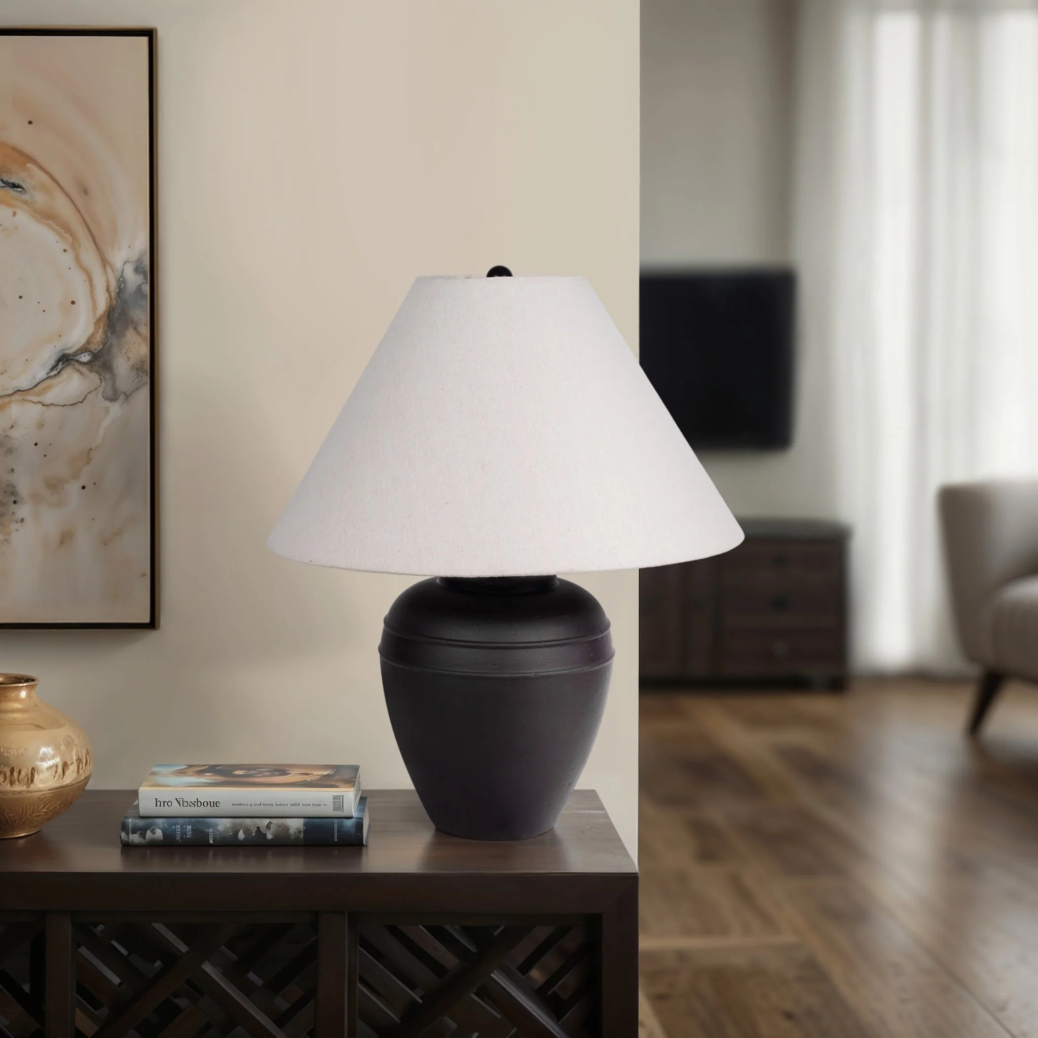21" Textured Table Lamp Tapered Shade, Black/white - Image 7