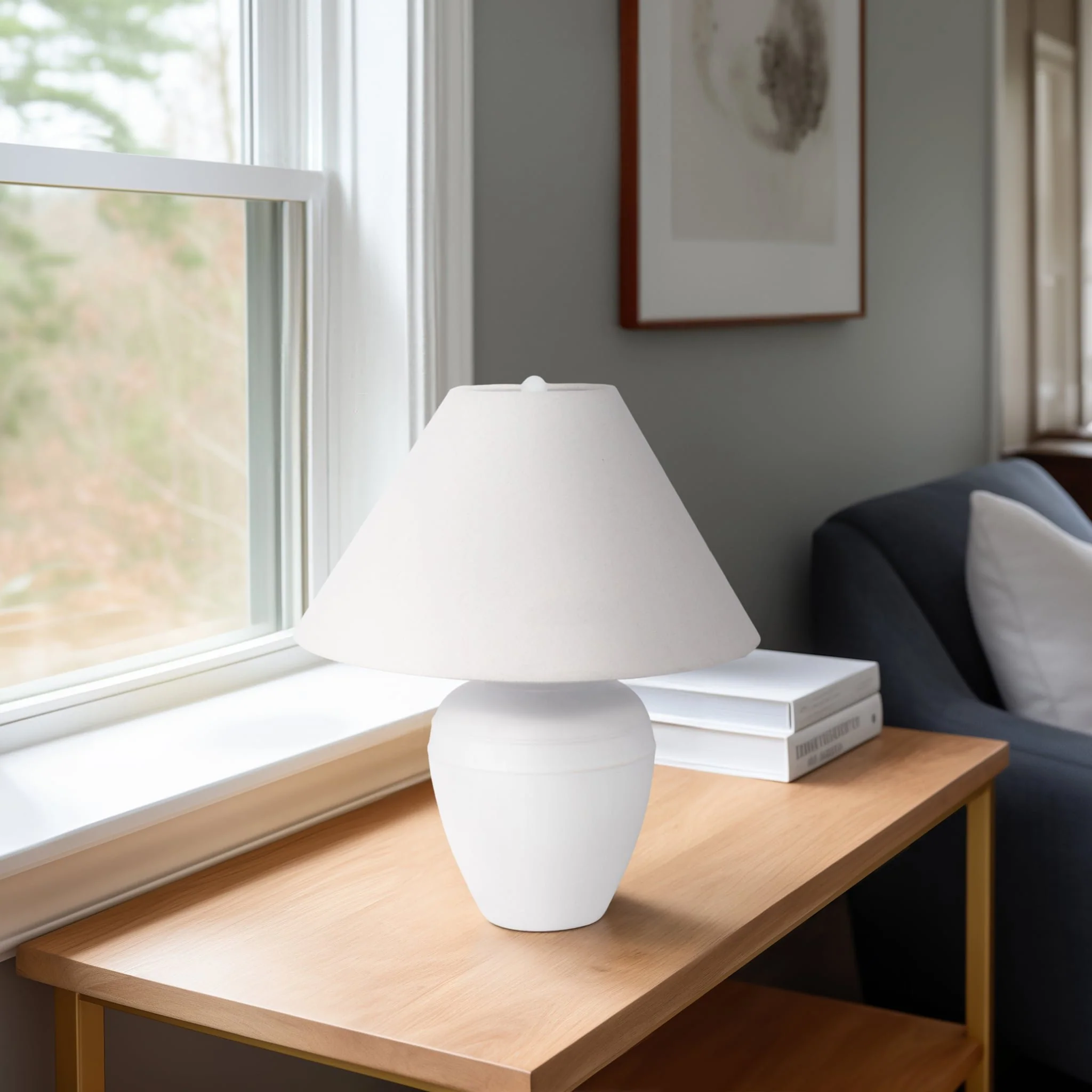 21" Textured Table Lamp Tapered Shade, White - Image 7