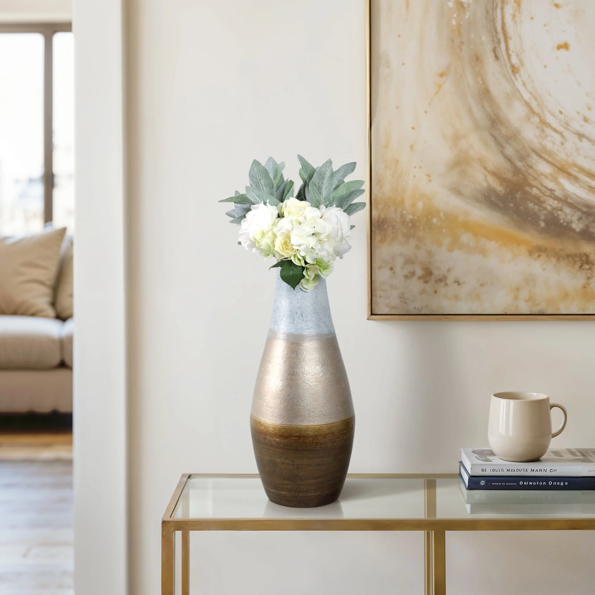 21"gold Ombre Metal Hourglss Vase,wht/gld - Image 10