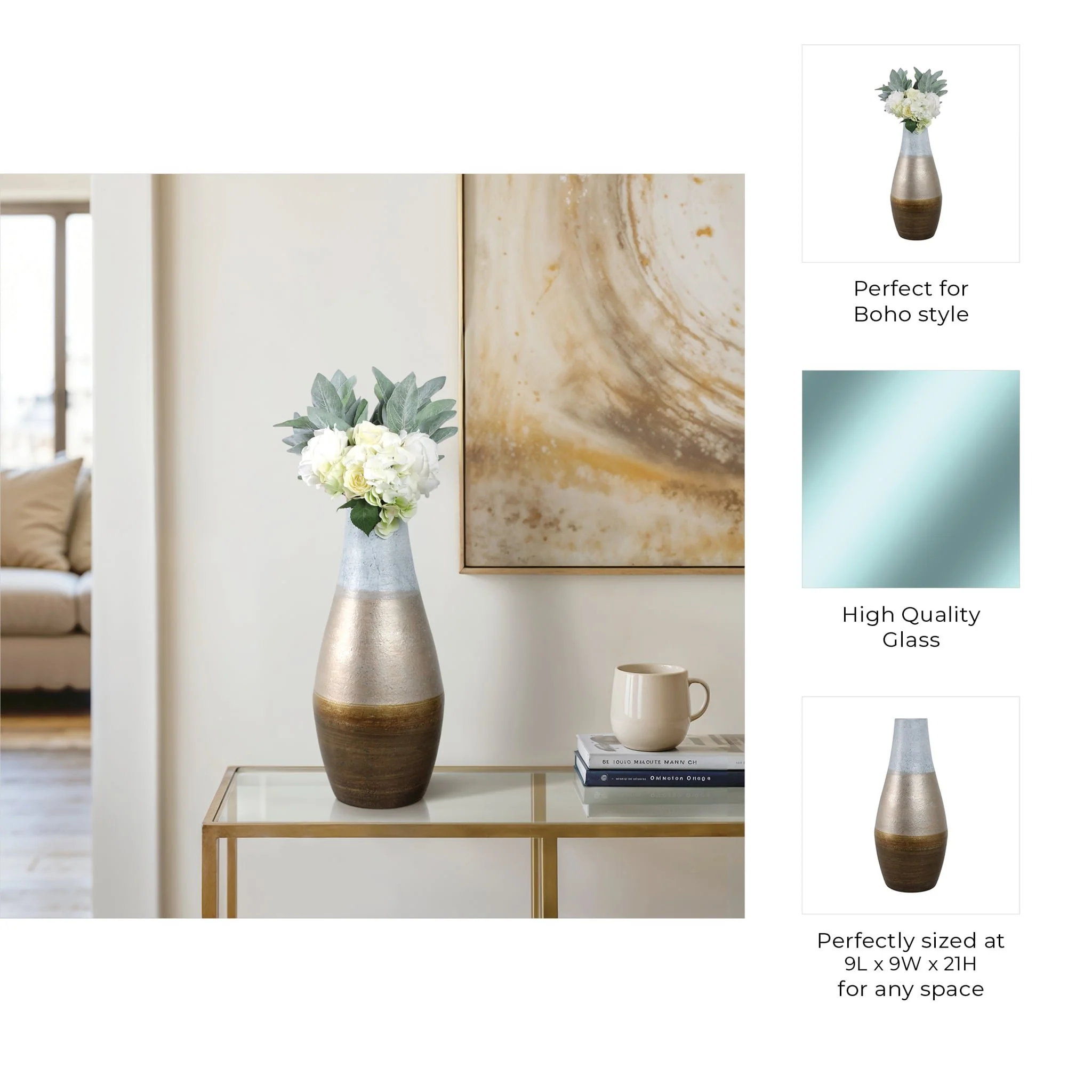 21"gold Ombre Metal Hourglss Vase,wht/gld - Image 9