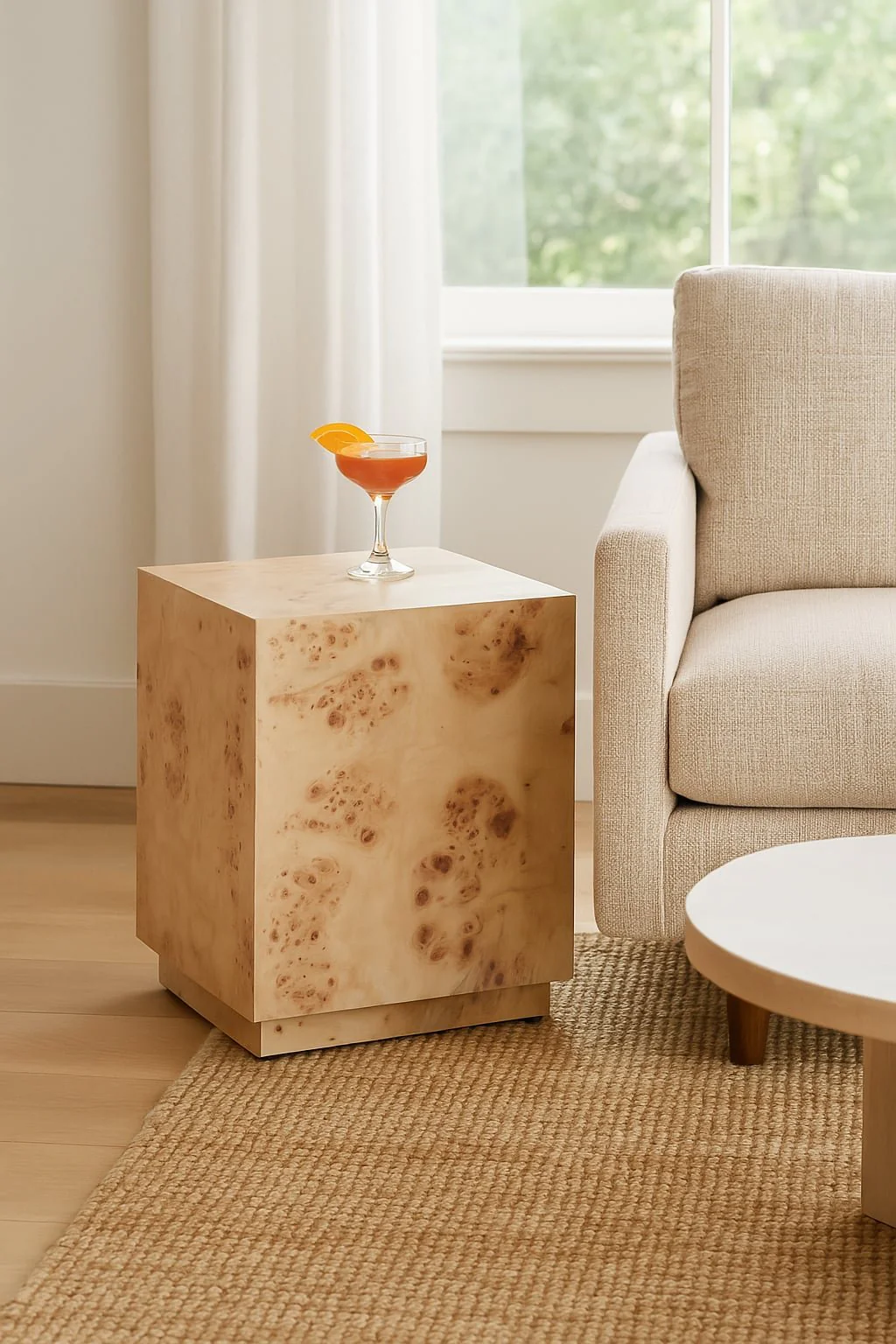 21x16" Burl Wood Block Accent Table, Tan - Image 11