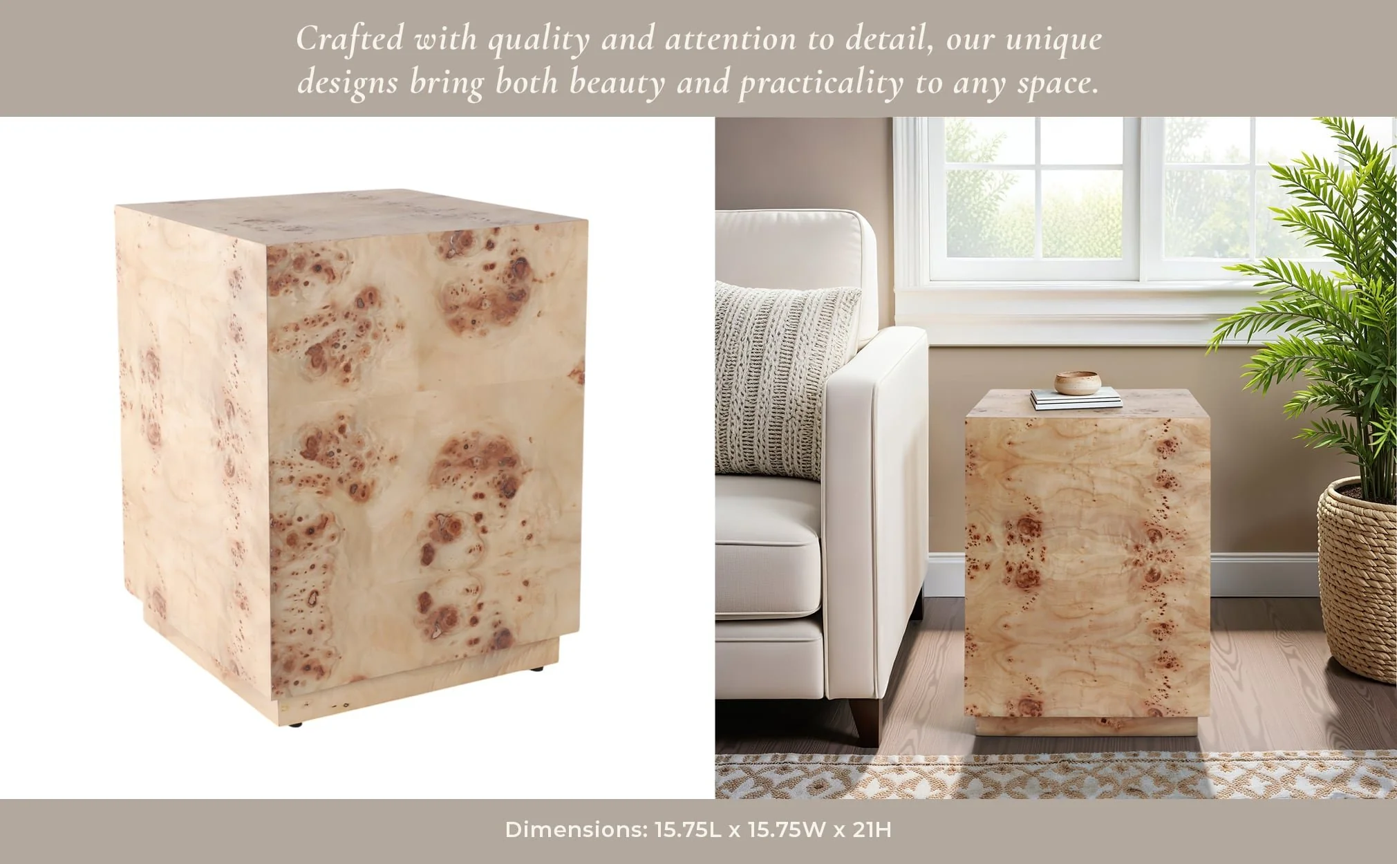 21x16" Burl Wood Block Accent Table, Tan - Image 12