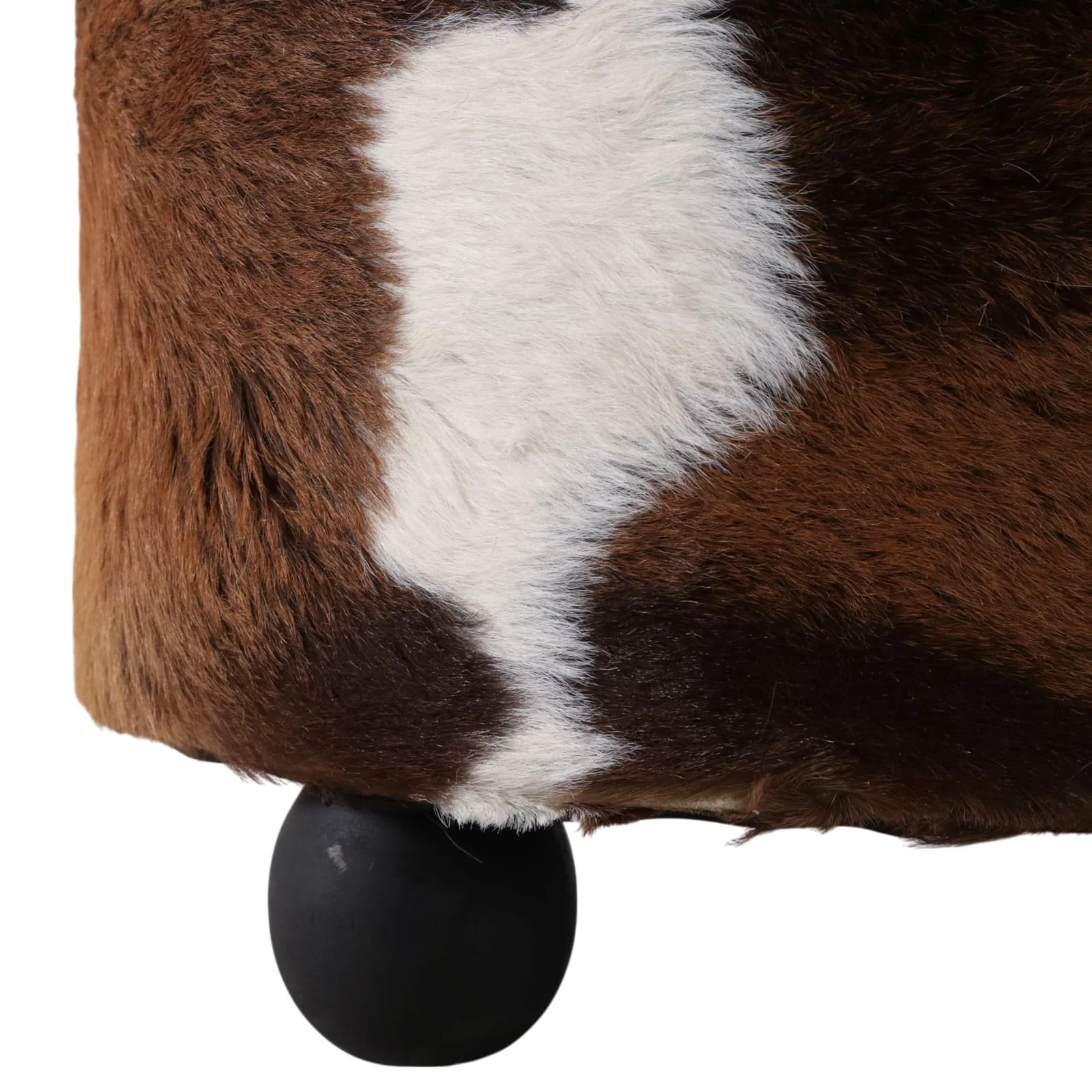 21x16" Hair On Hide Ottoman With Ball Feet, Brown - Image 5