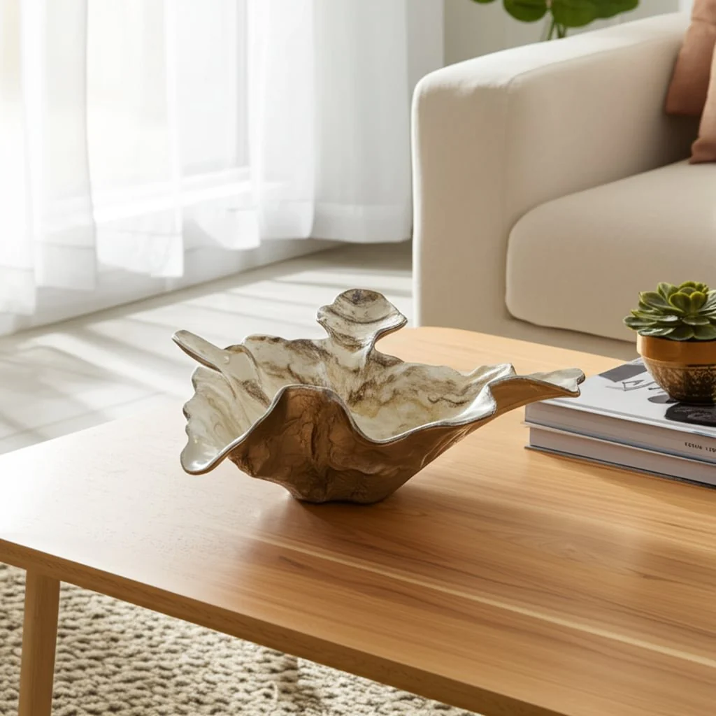 21x20" Free-form Metal Bowl, Tan Multi - Image 10