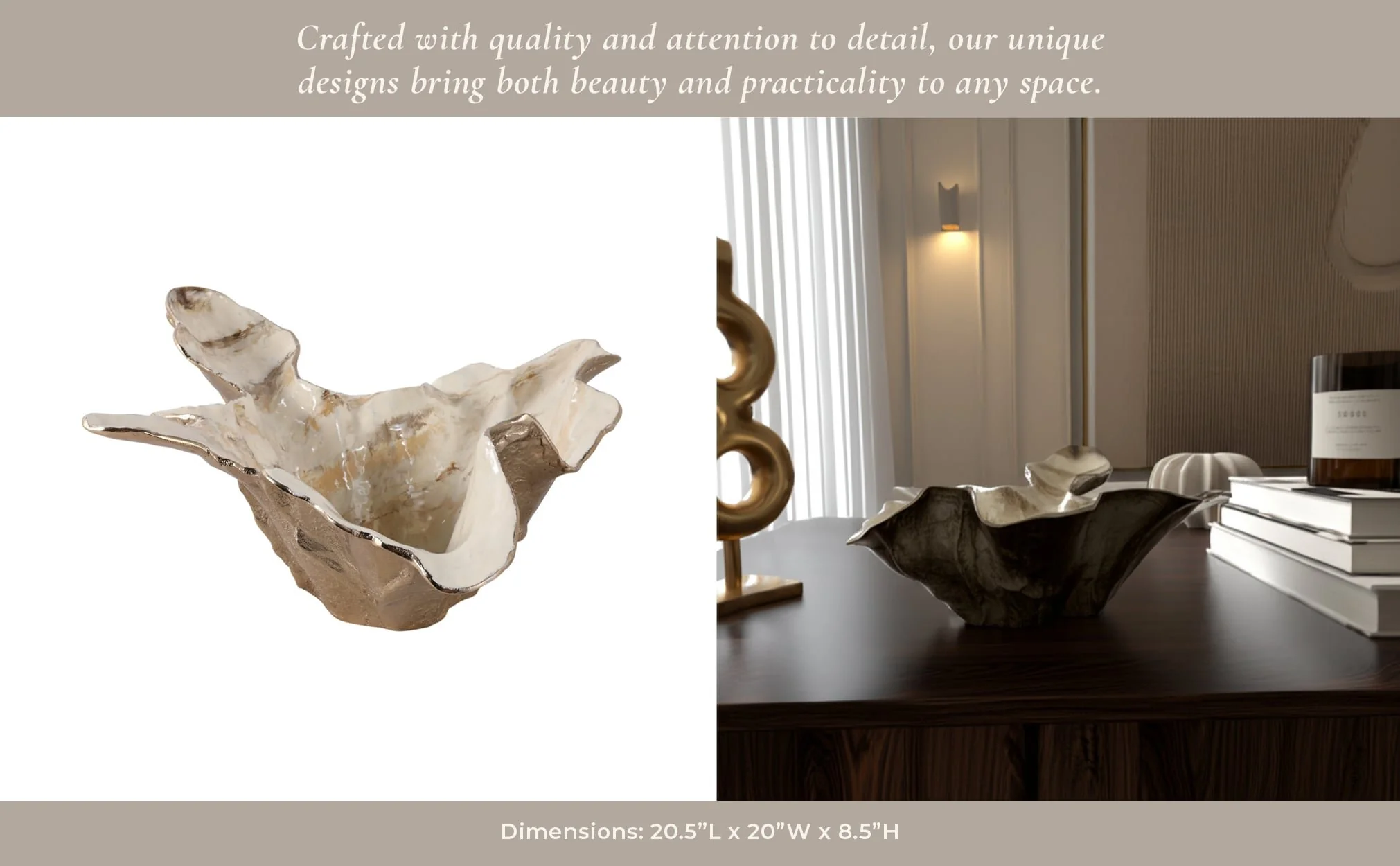 21x20" Free-form Metal Bowl, Tan Multi - Image 12