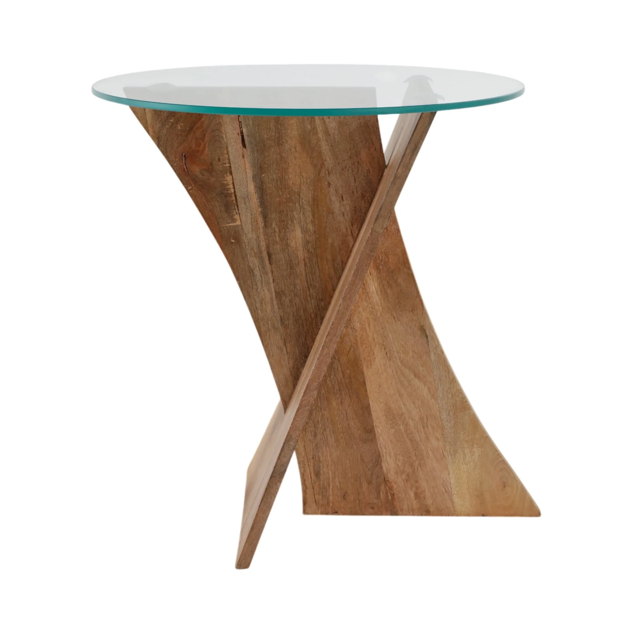 21x20" Glass Top Criss Cross Accent Table, Natural - Image 4