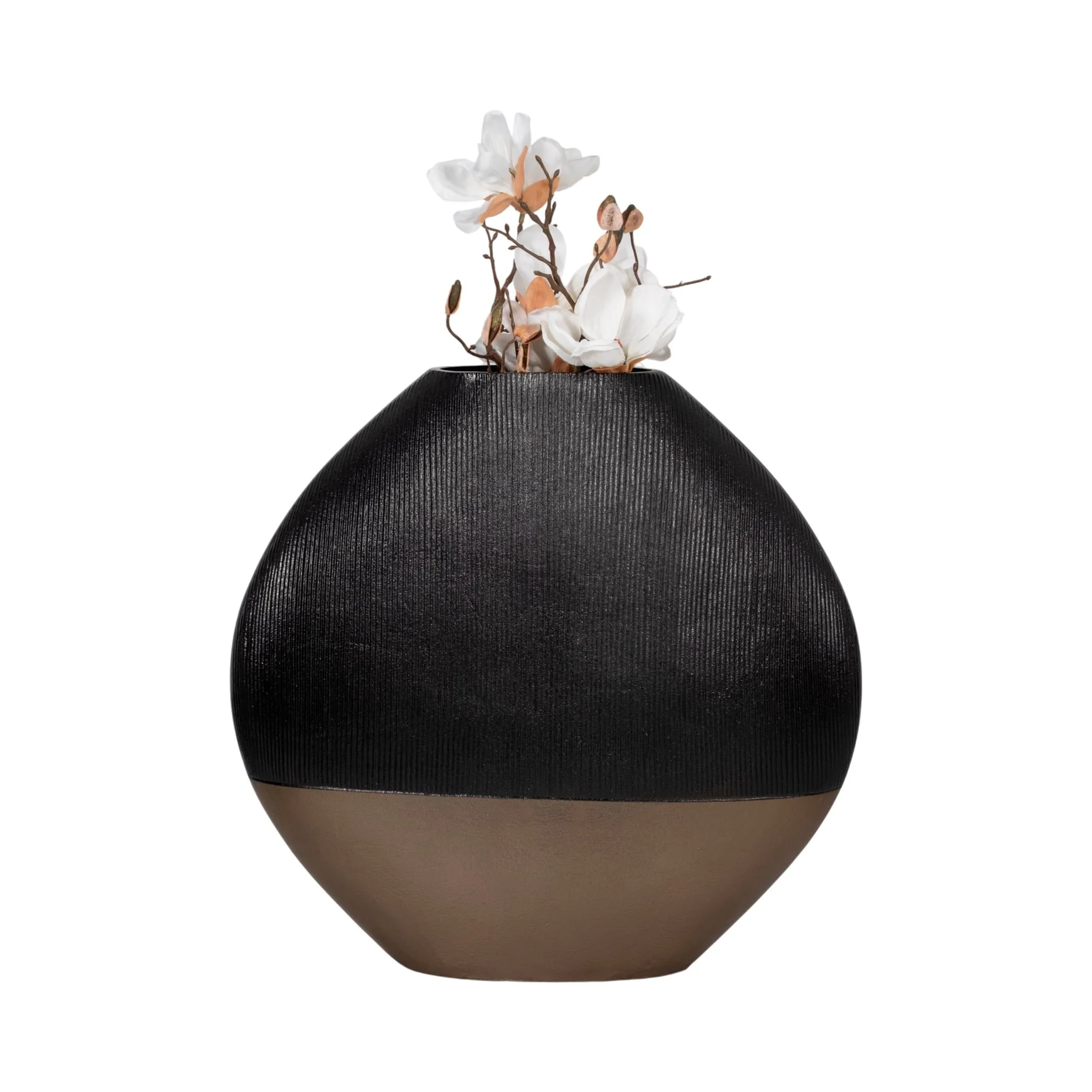 22" Color Block Round Vase, Black/brass Antique - Image 2