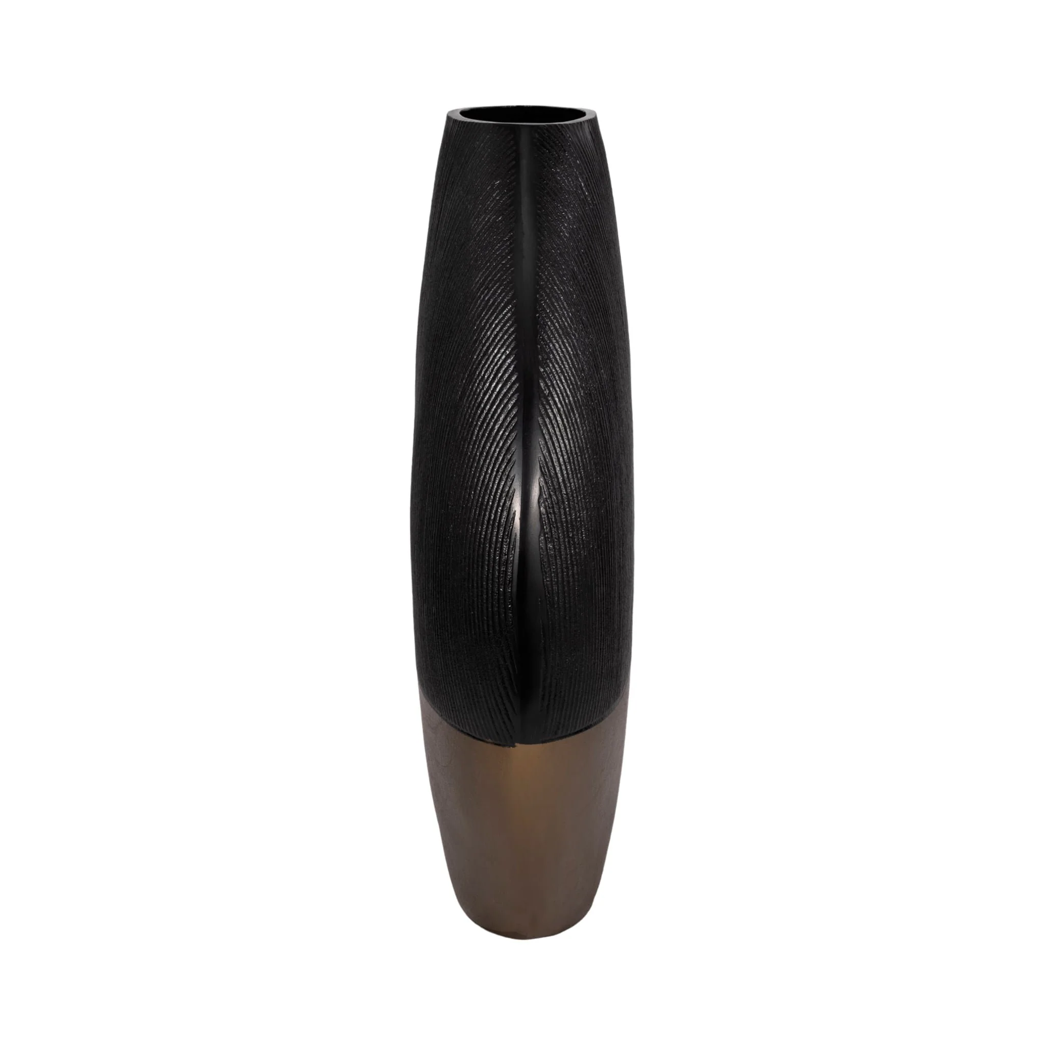 22" Color Block Round Vase, Black/brass Antique - Image 4