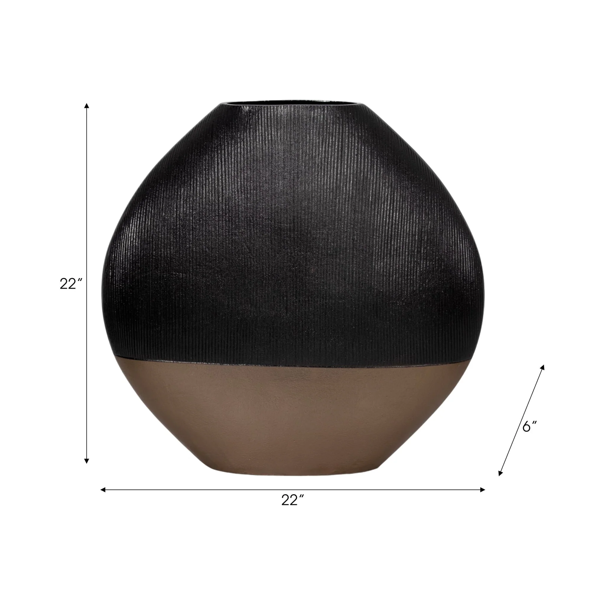 22" Color Block Round Vase, Black/brass Antique - Image 9