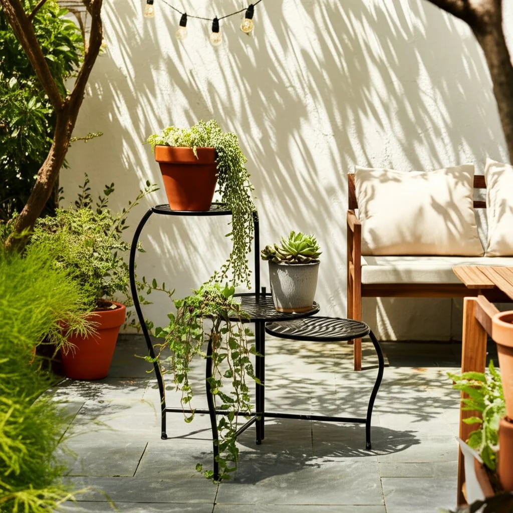 22" Folding 3-tier Leaves Plant Stand, Black - Image 11