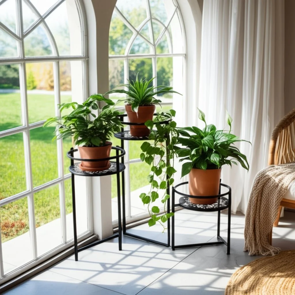 22" Folding 3-tier Mandala Plant Stand, Black - Image 11