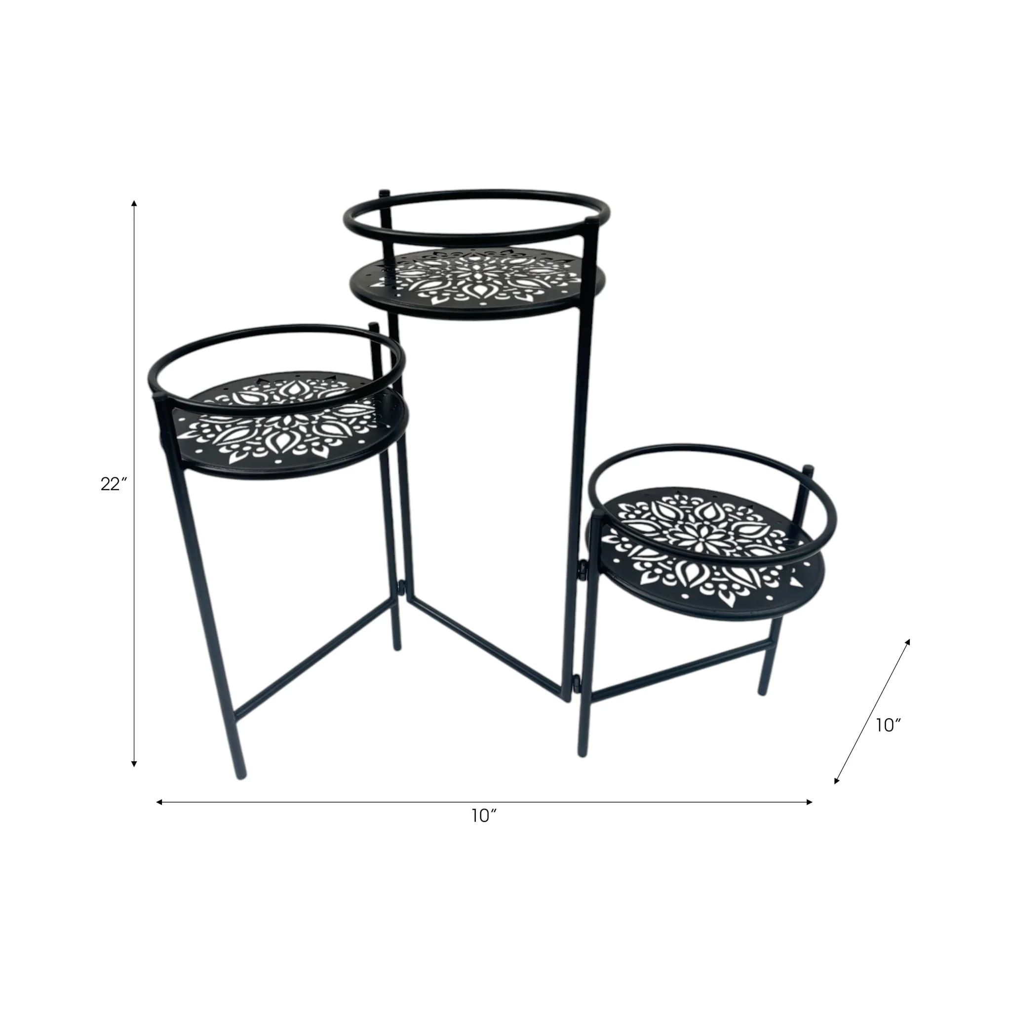 22" Folding 3-tier Mandala Plant Stand, Black - Image 9