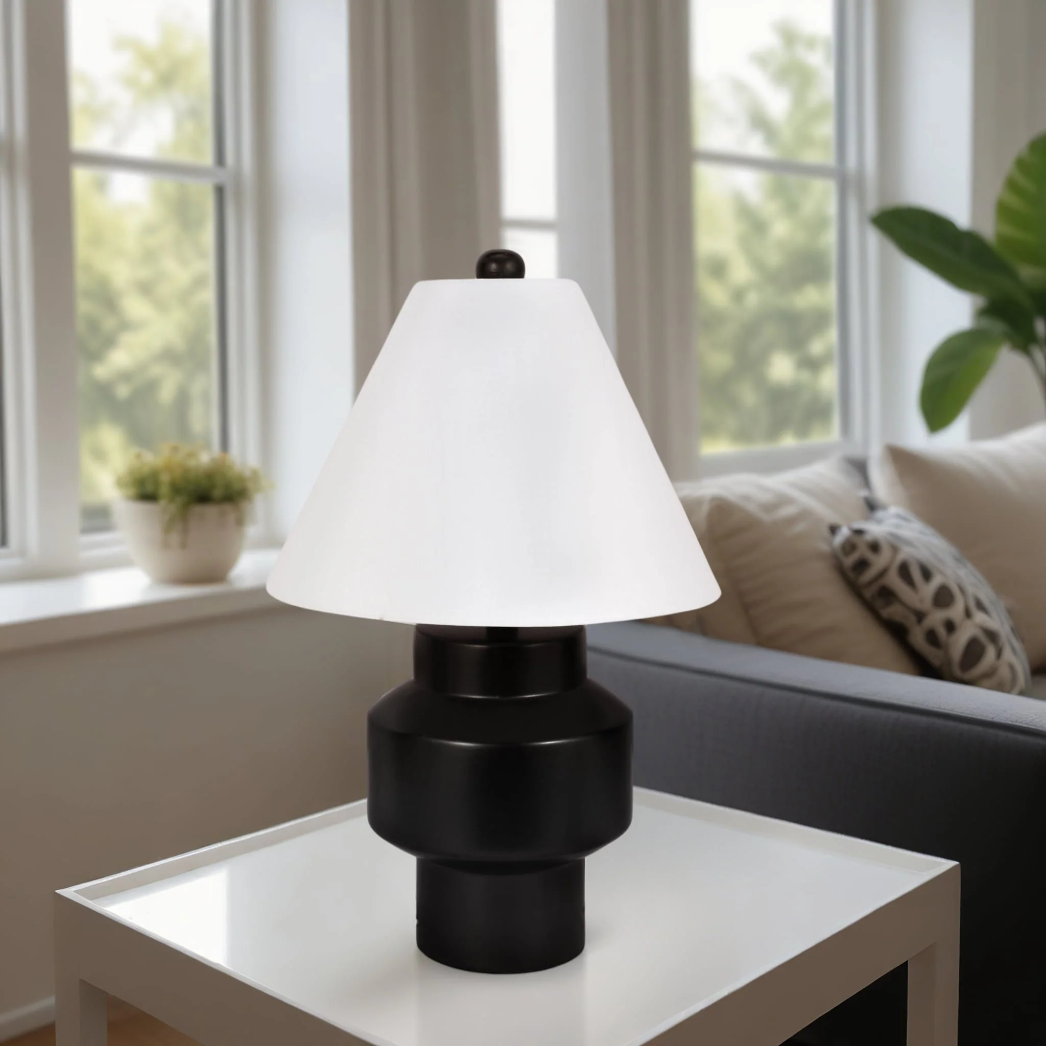 22" Modern Cylinder Table Lamp, Black - Image 7