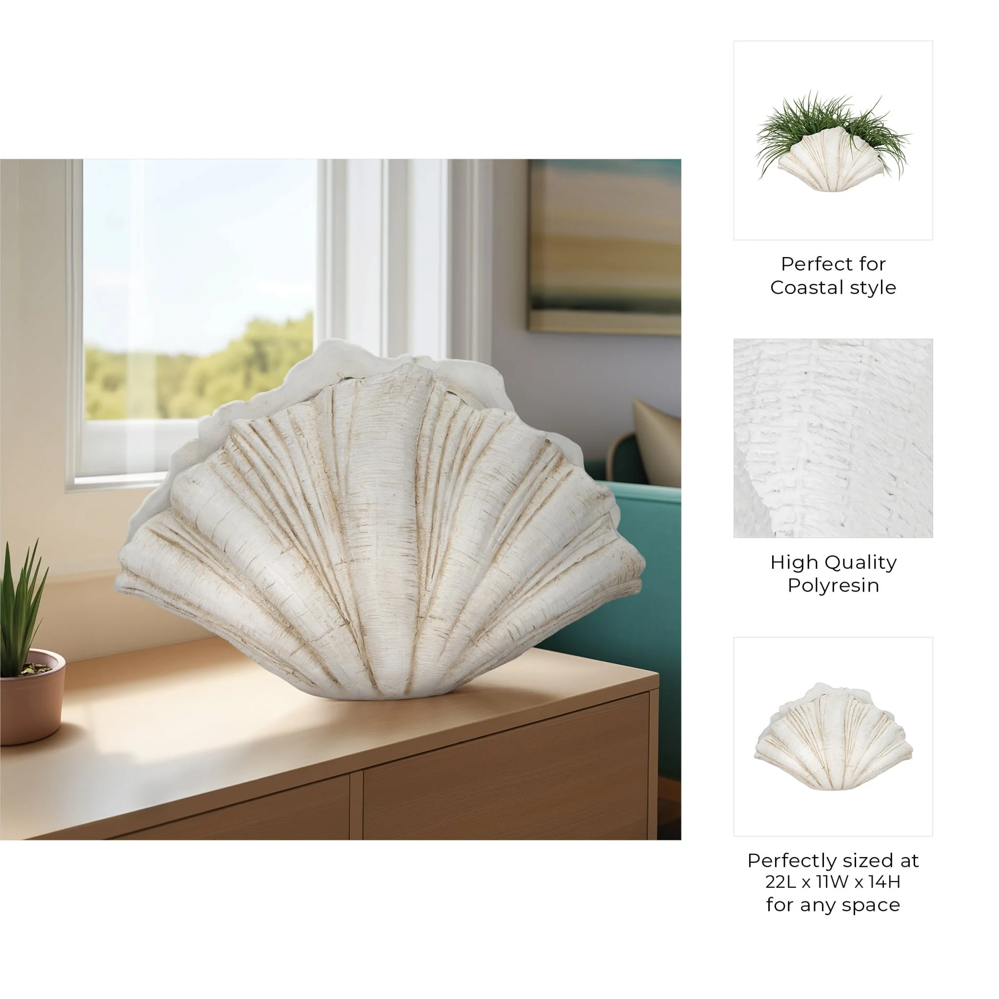 22" Scallop Shell Decor, White - Image 9