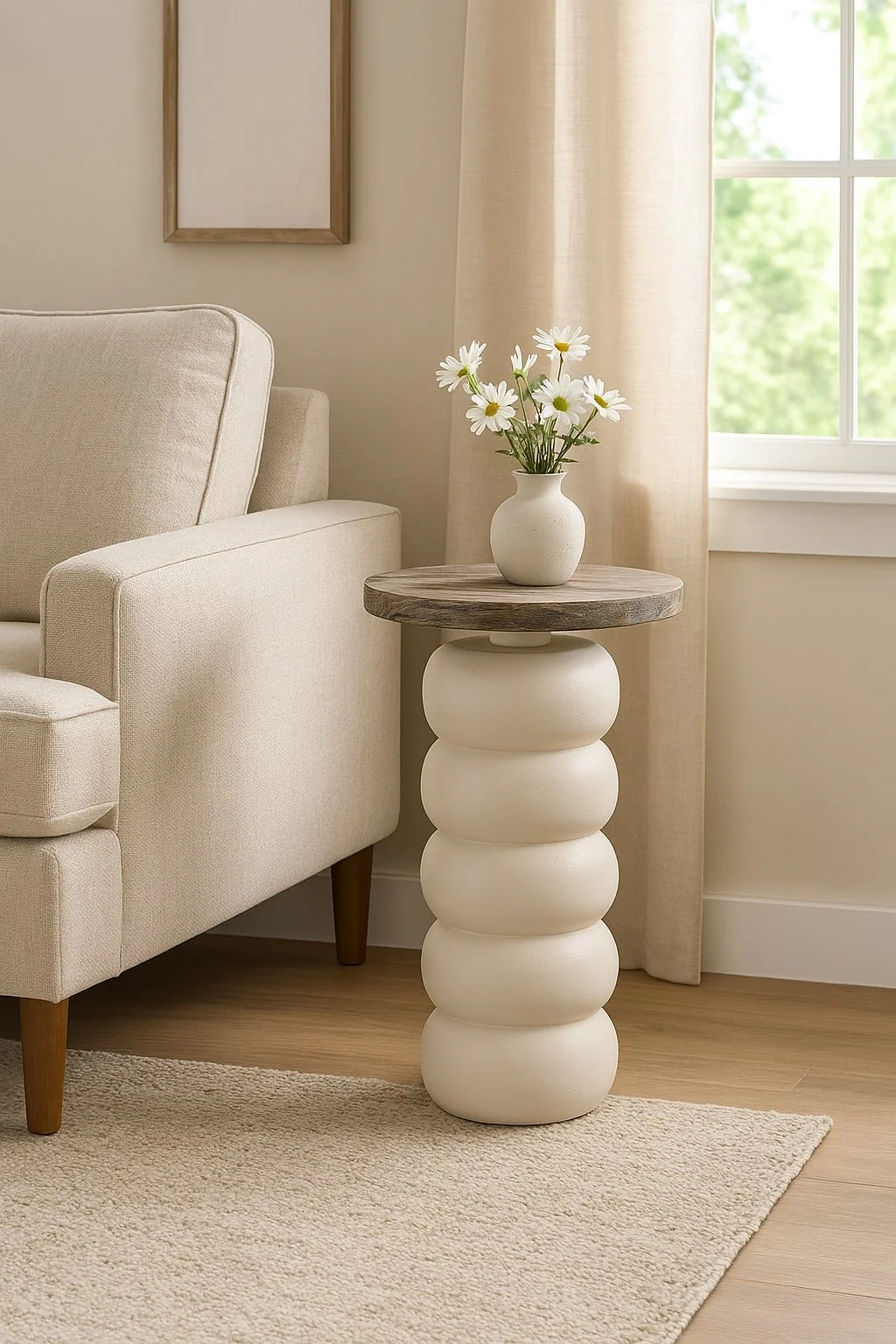 22" Stacked Ring Accent Table Petrified Wood Top, - Image 11