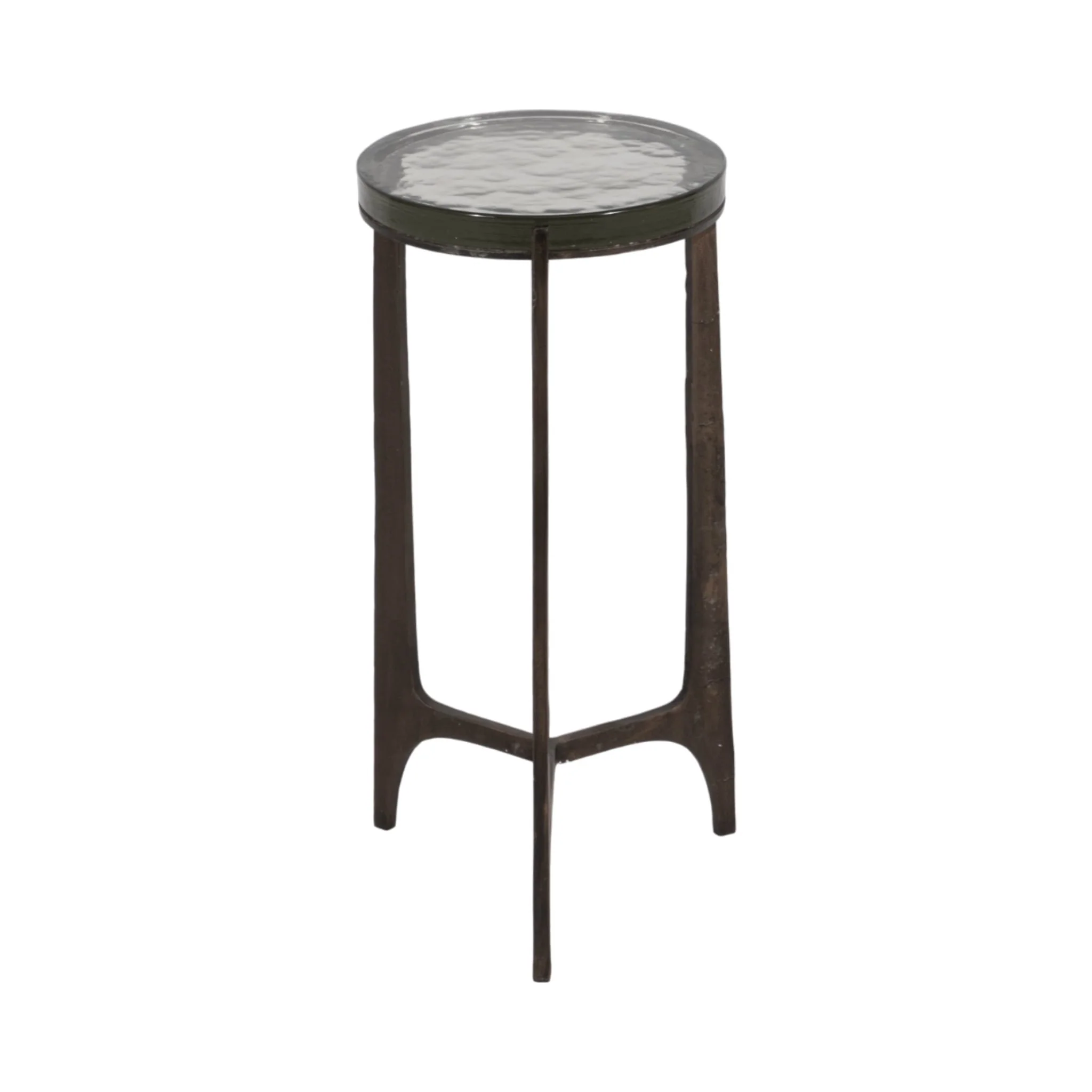 22" Thick Glass Top Round Accent Table, Antique Br - Image 2