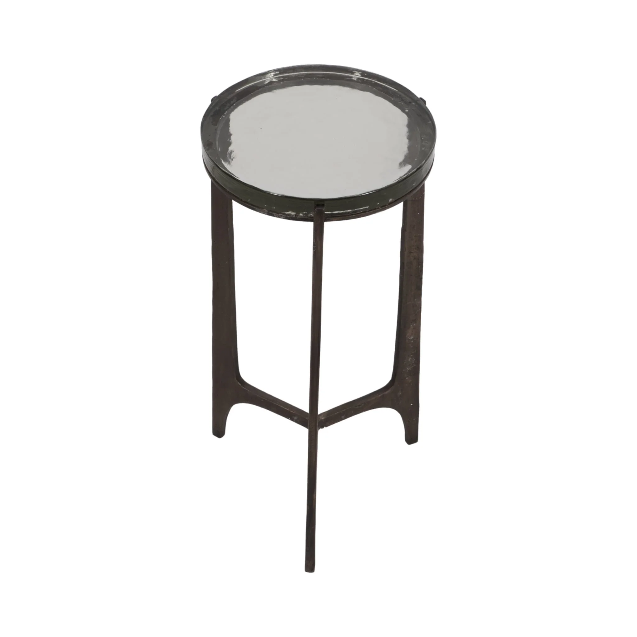 22" Thick Glass Top Round Accent Table, Antique Br - Image 3