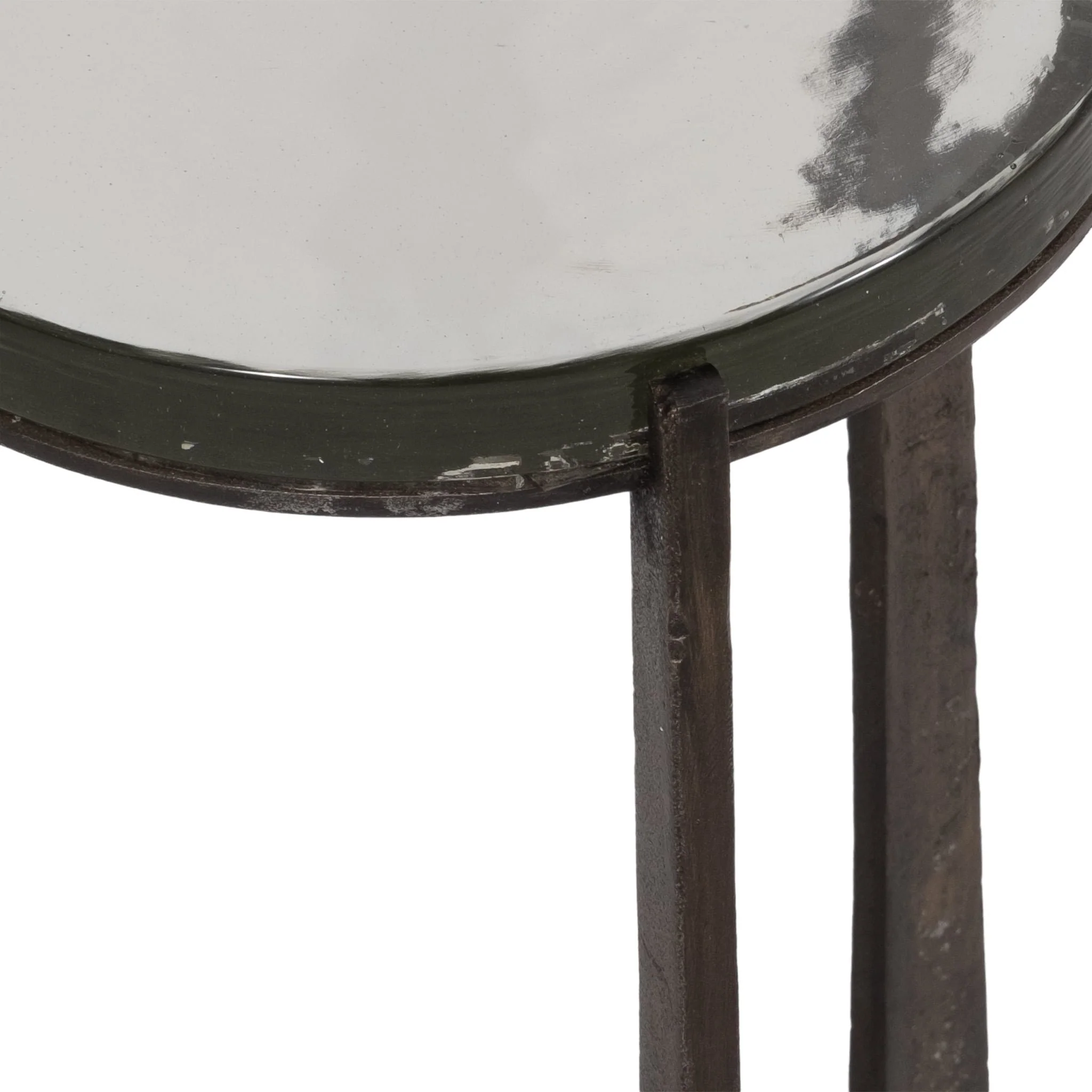 22" Thick Glass Top Round Accent Table, Antique Br - Image 6