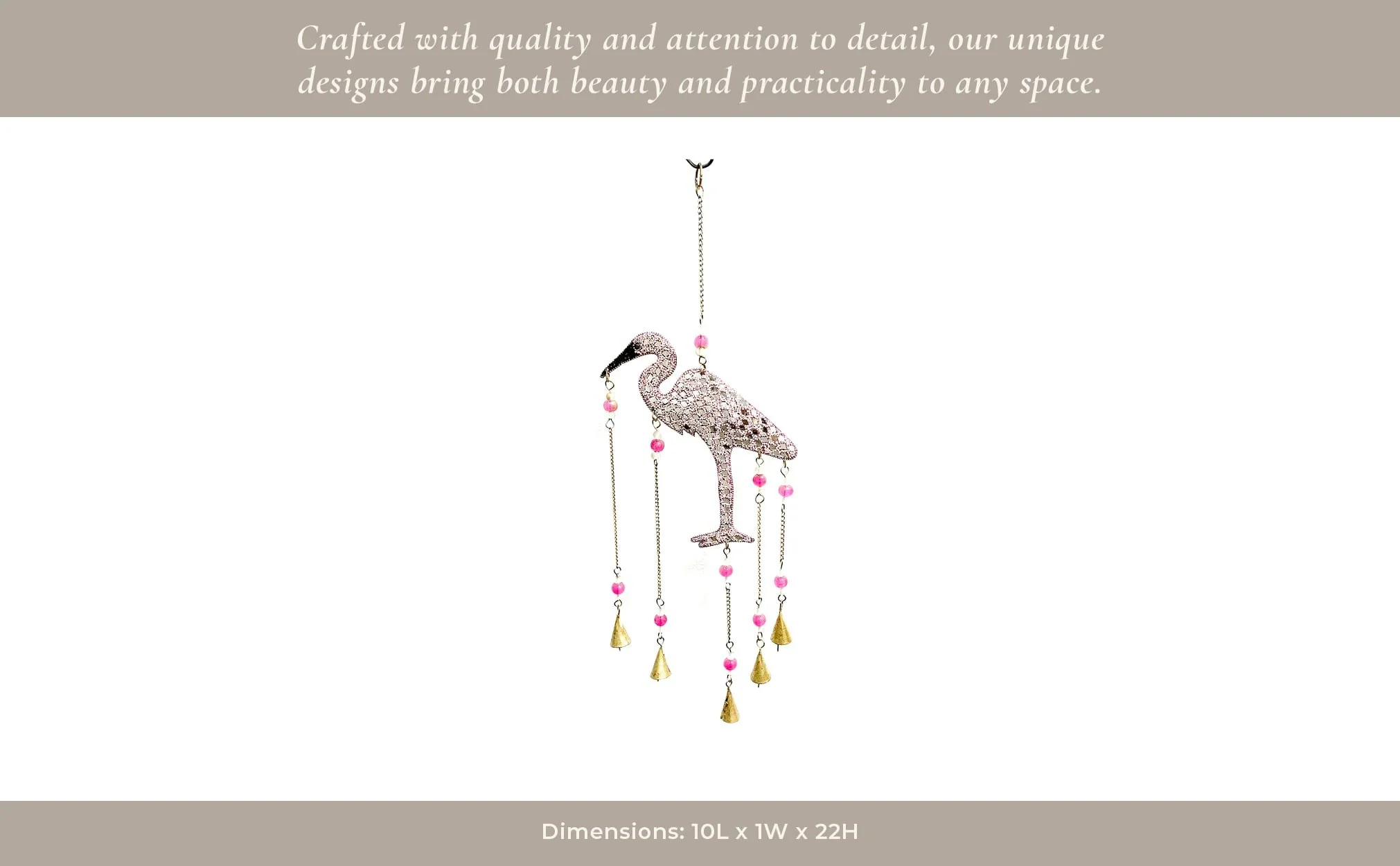 22x10" Beaded Mosaic Flamingo Chime, Pink - Image 12