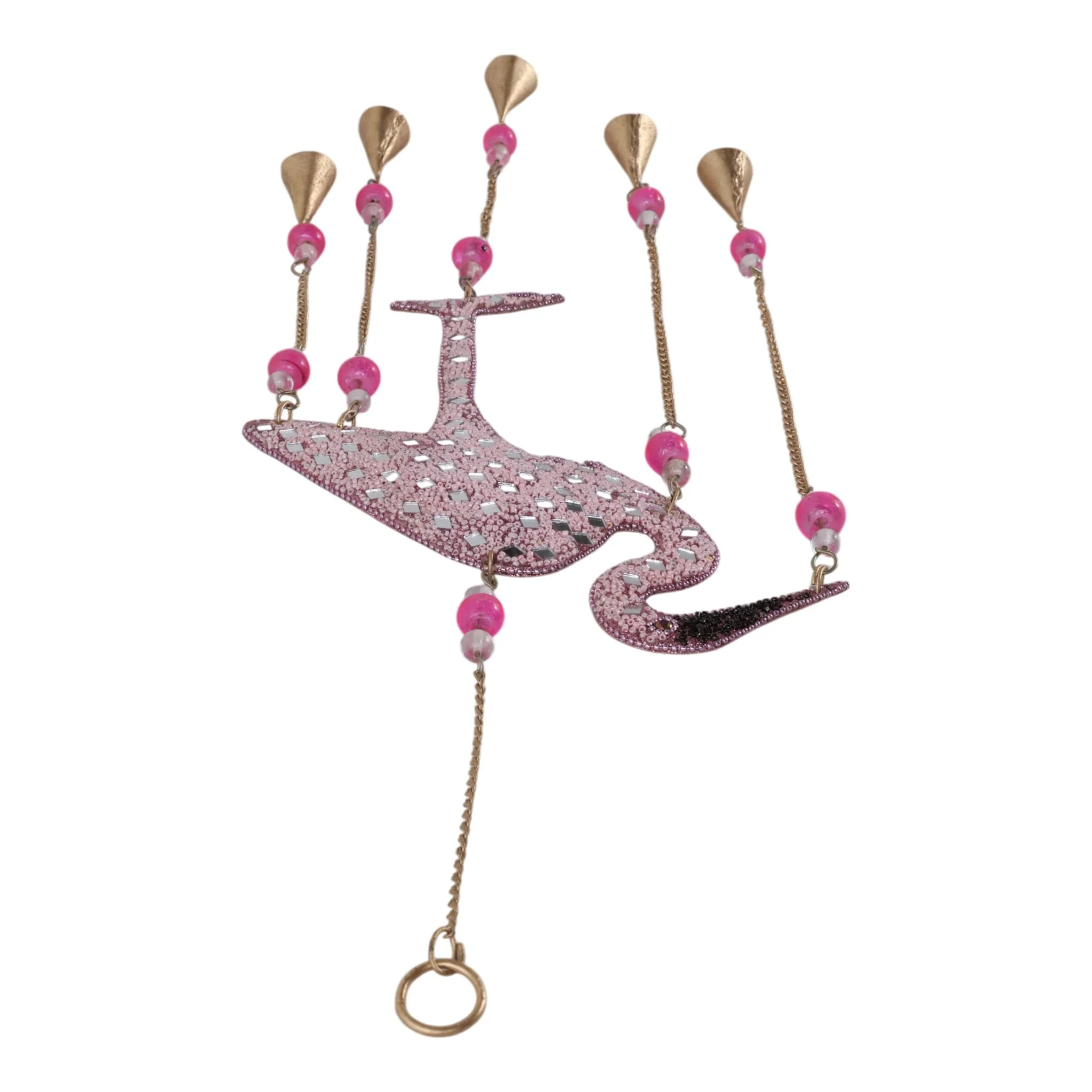 22x10" Beaded Mosaic Flamingo Chime, Pink - Image 7