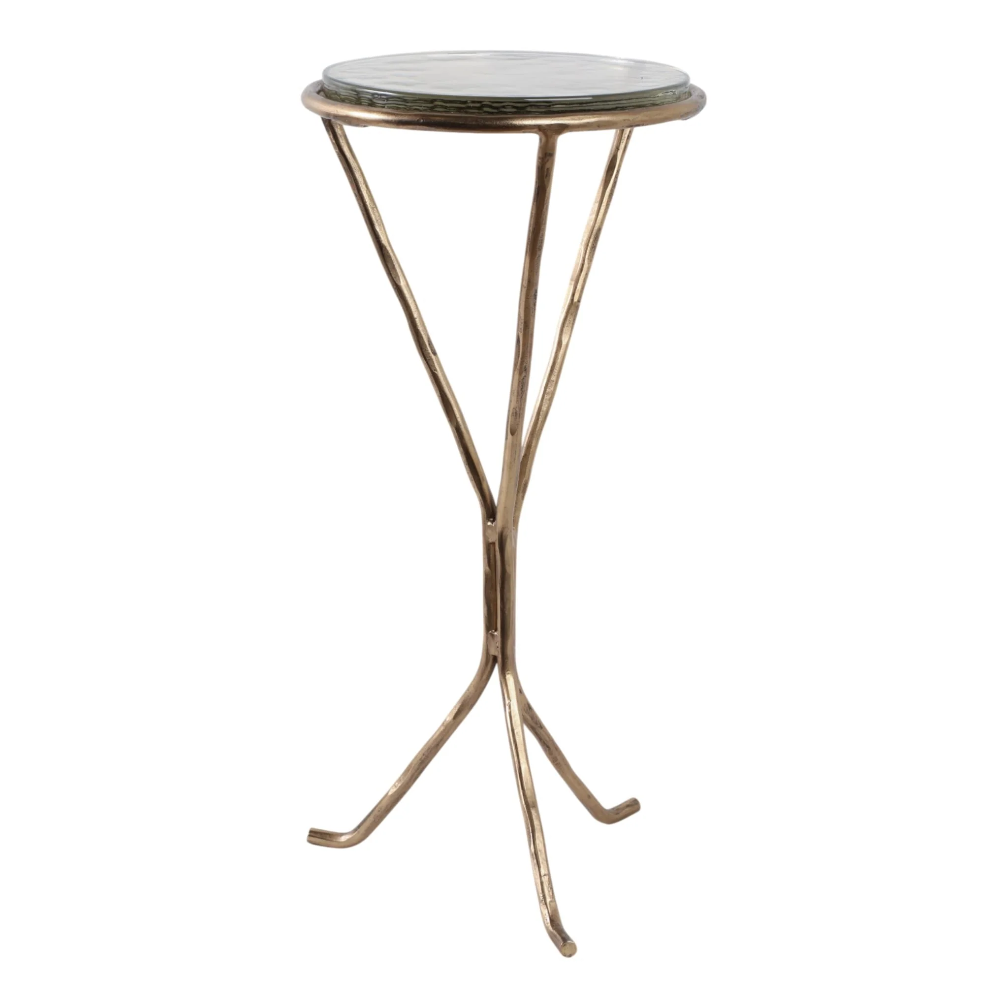 22x11" Recycled Glass Top Metal Drink Table, Gold - Image 2