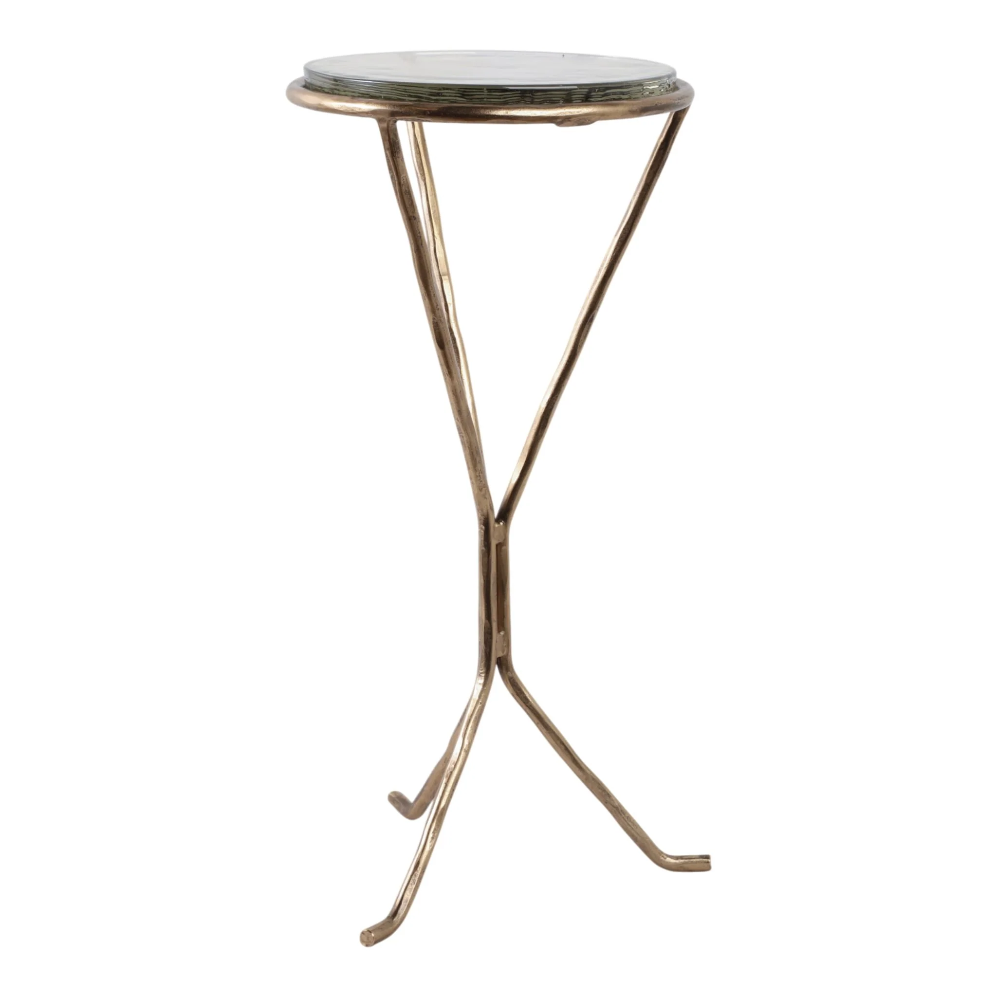22x11" Recycled Glass Top Metal Drink Table, Gold - Image 3