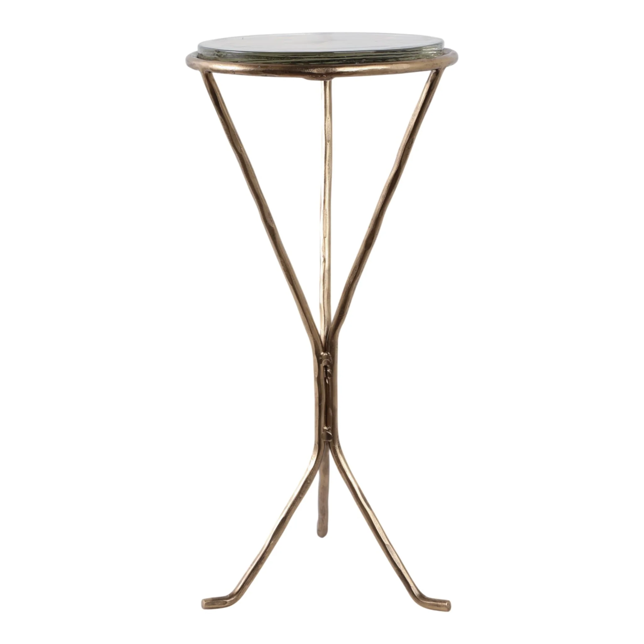22x11" Recycled Glass Top Metal Drink Table, Gold - Image 4