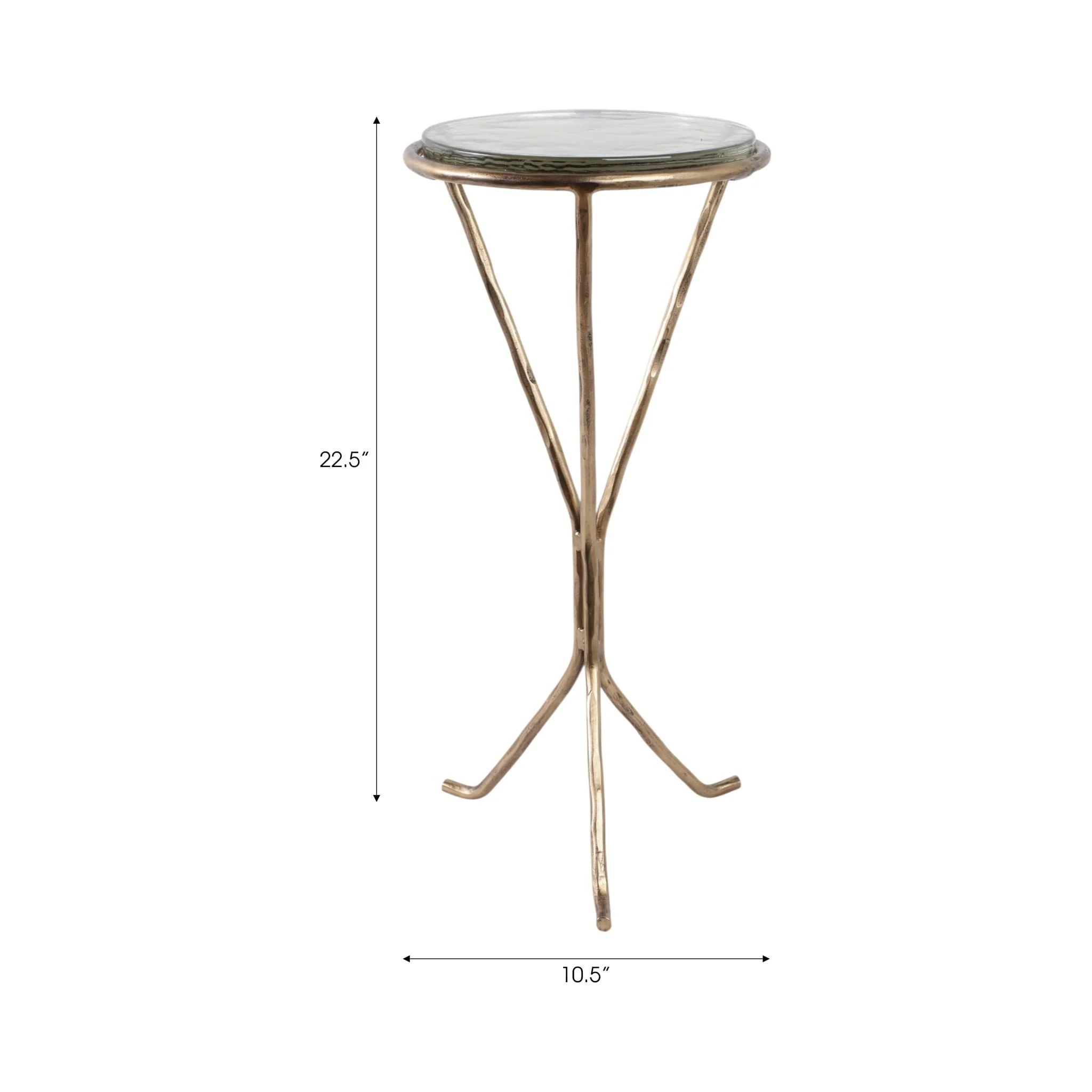 22x11" Recycled Glass Top Metal Drink Table, Gold - Image 8