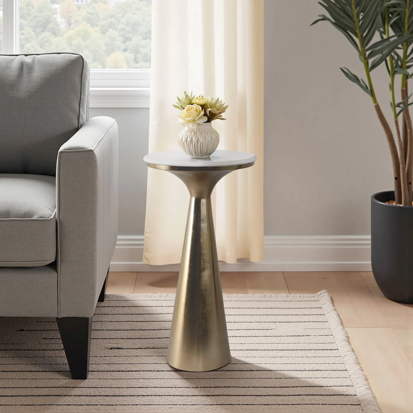 22x11"tapered Metal Base&mrble Drink Table,wht/gld - Image 10