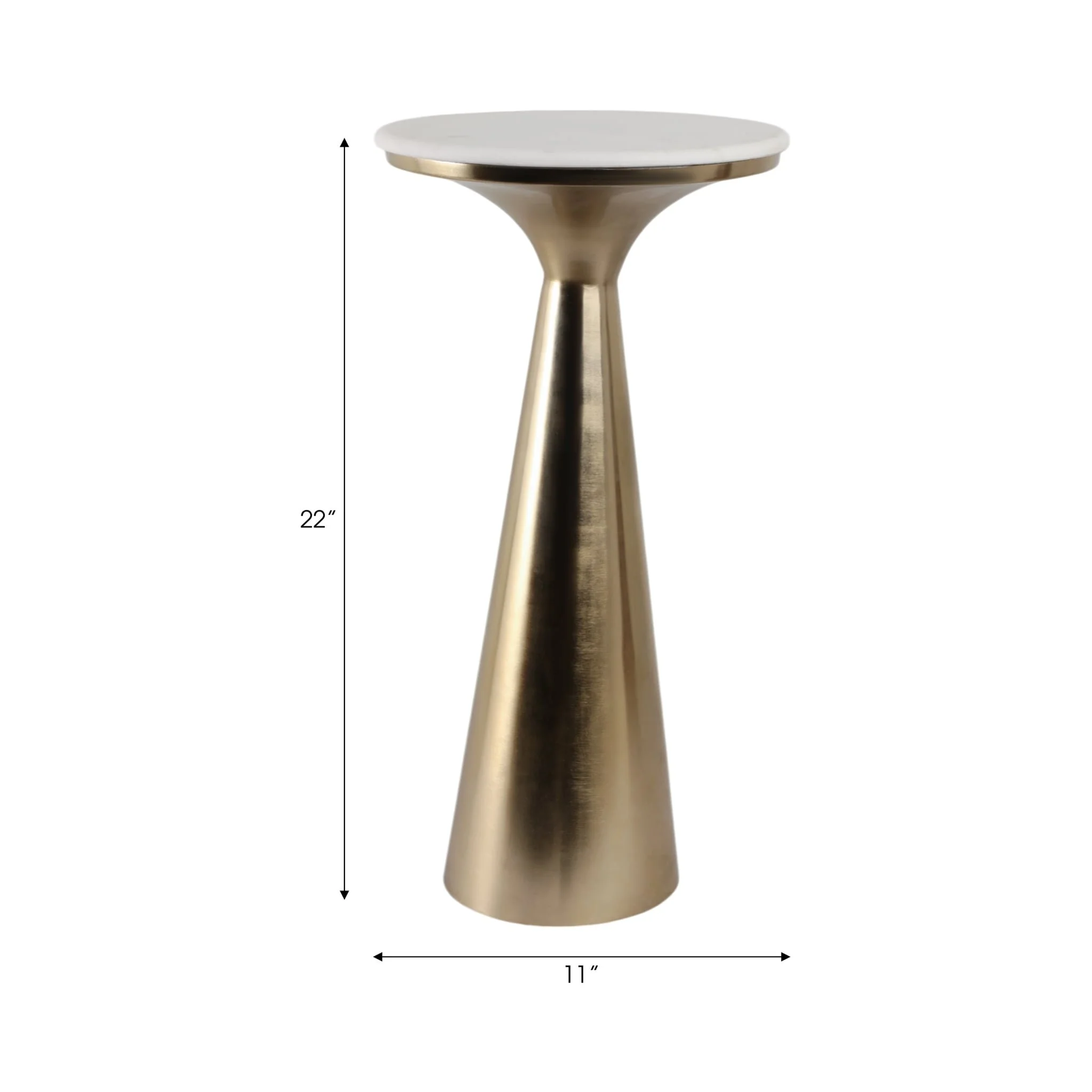 22x11"tapered Metal Base&mrble Drink Table,wht/gld - Image 8