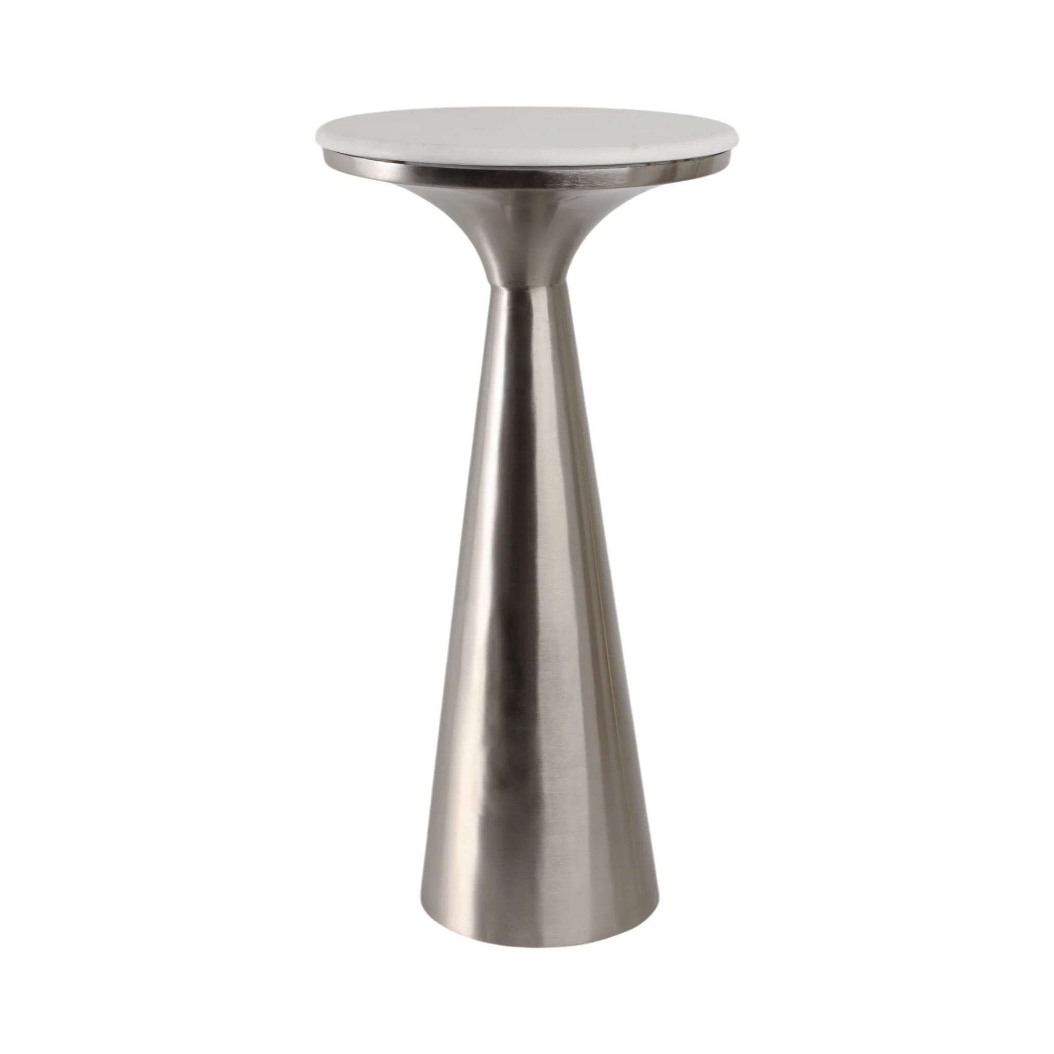 22x11"tapered Metal Base&mrble Drink Table,wht/slv - Image 4