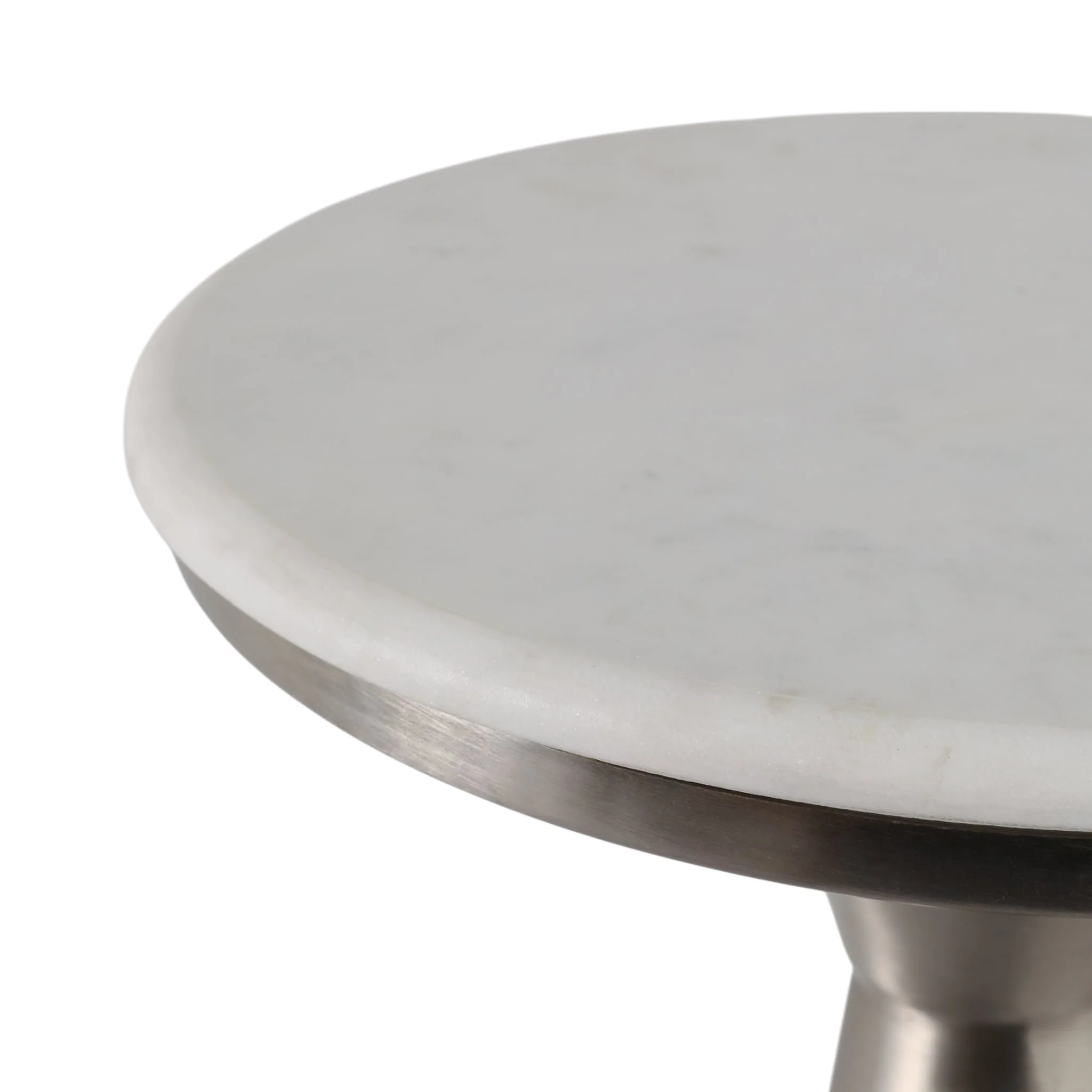 22x11"tapered Metal Base&mrble Drink Table,wht/slv - Image 6