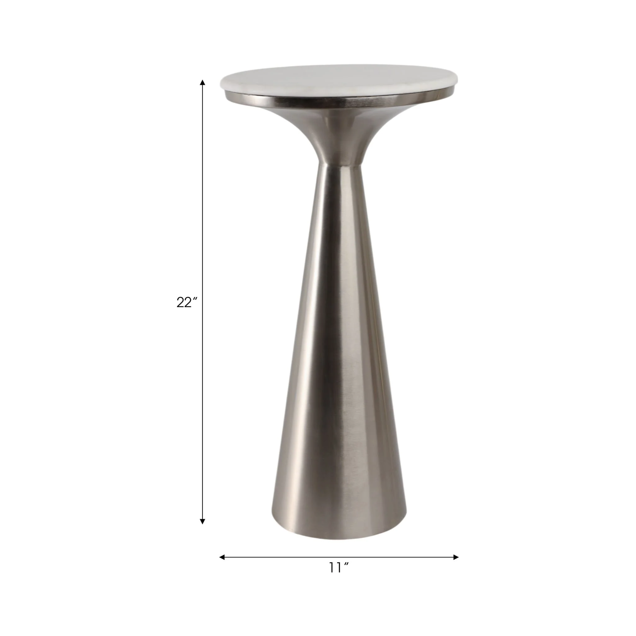 22x11"tapered Metal Base&mrble Drink Table,wht/slv - Image 8