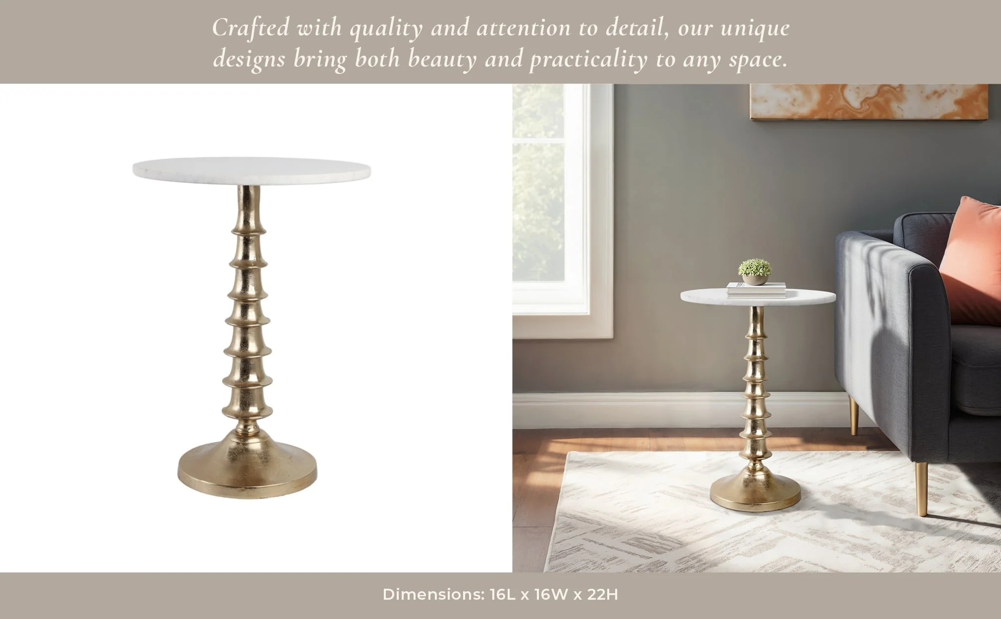 22x16" Layered Lilypad Accent Table, White/gold - Image 12