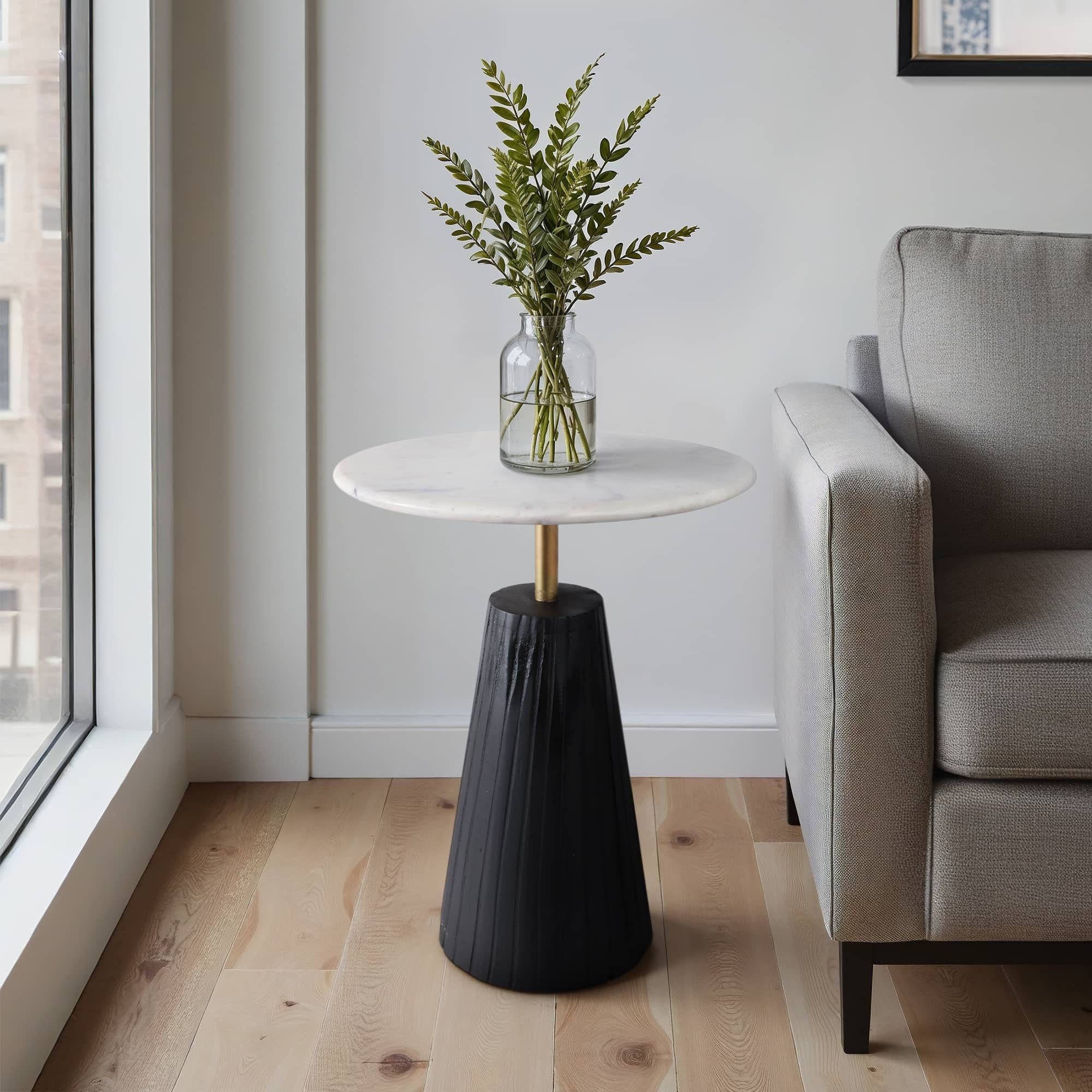 22x17" Fluted Base Marble Top Accent Table,wht/blk - Image 11