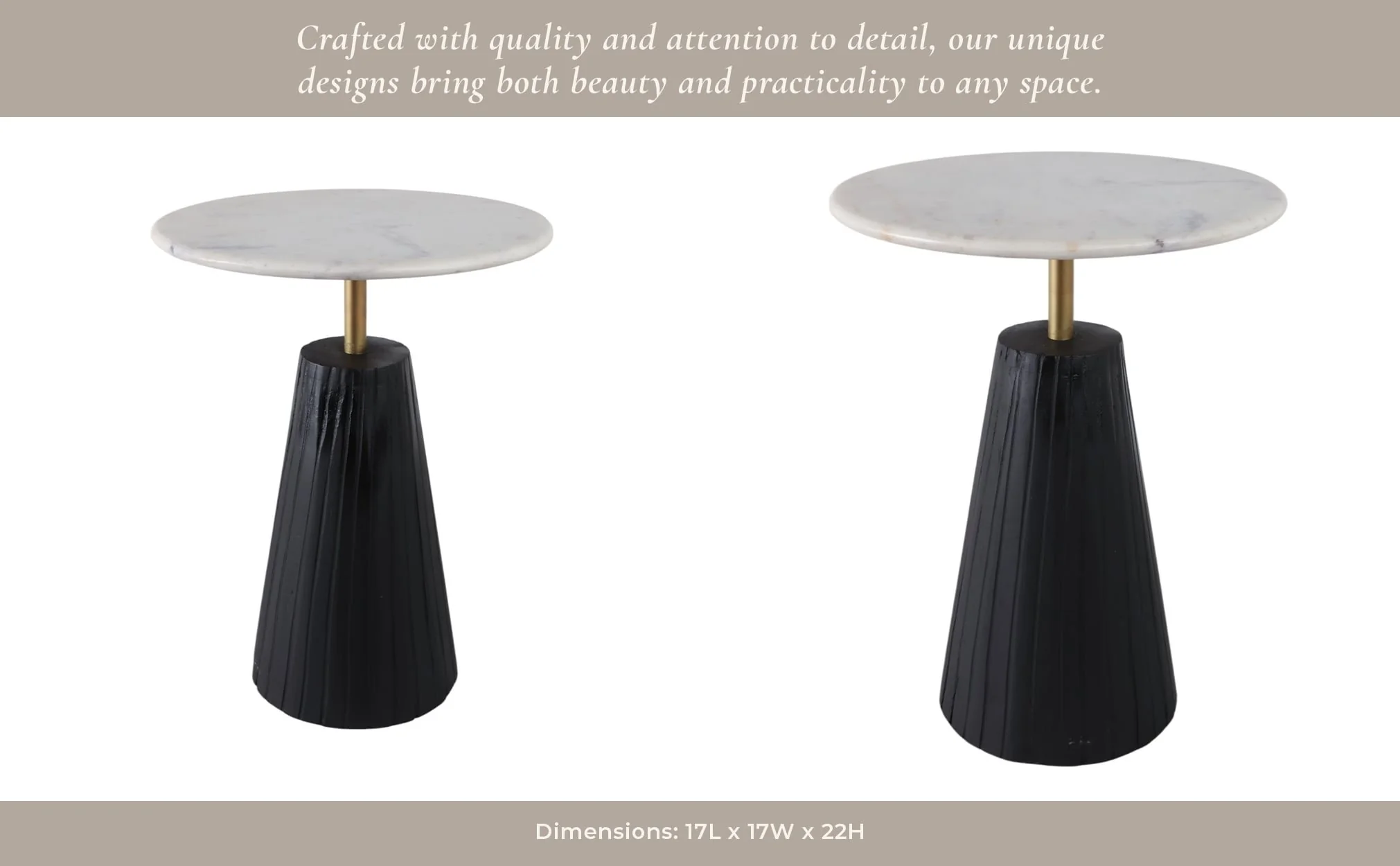 22x17" Fluted Base Marble Top Accent Table,wht/blk - Image 14