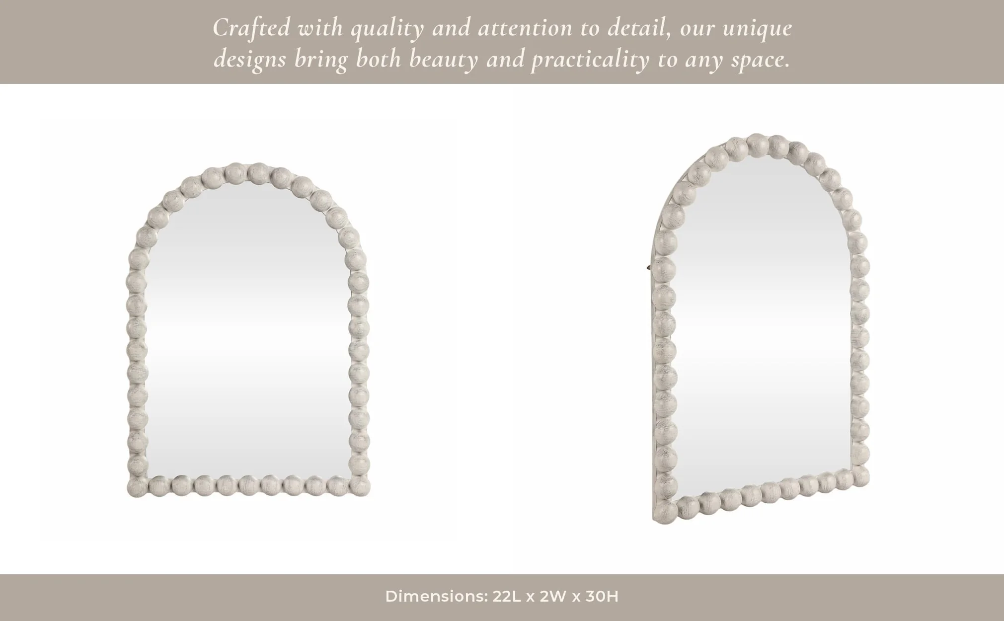 22x30 Large Knobby Arch Mirror, White - Image 9