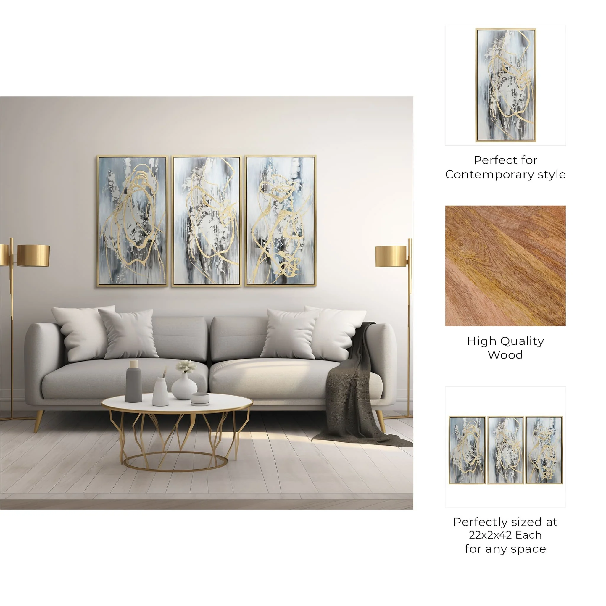22x42 S/3 Abstract Canvas, Multi On Gold Frame - Image 8
