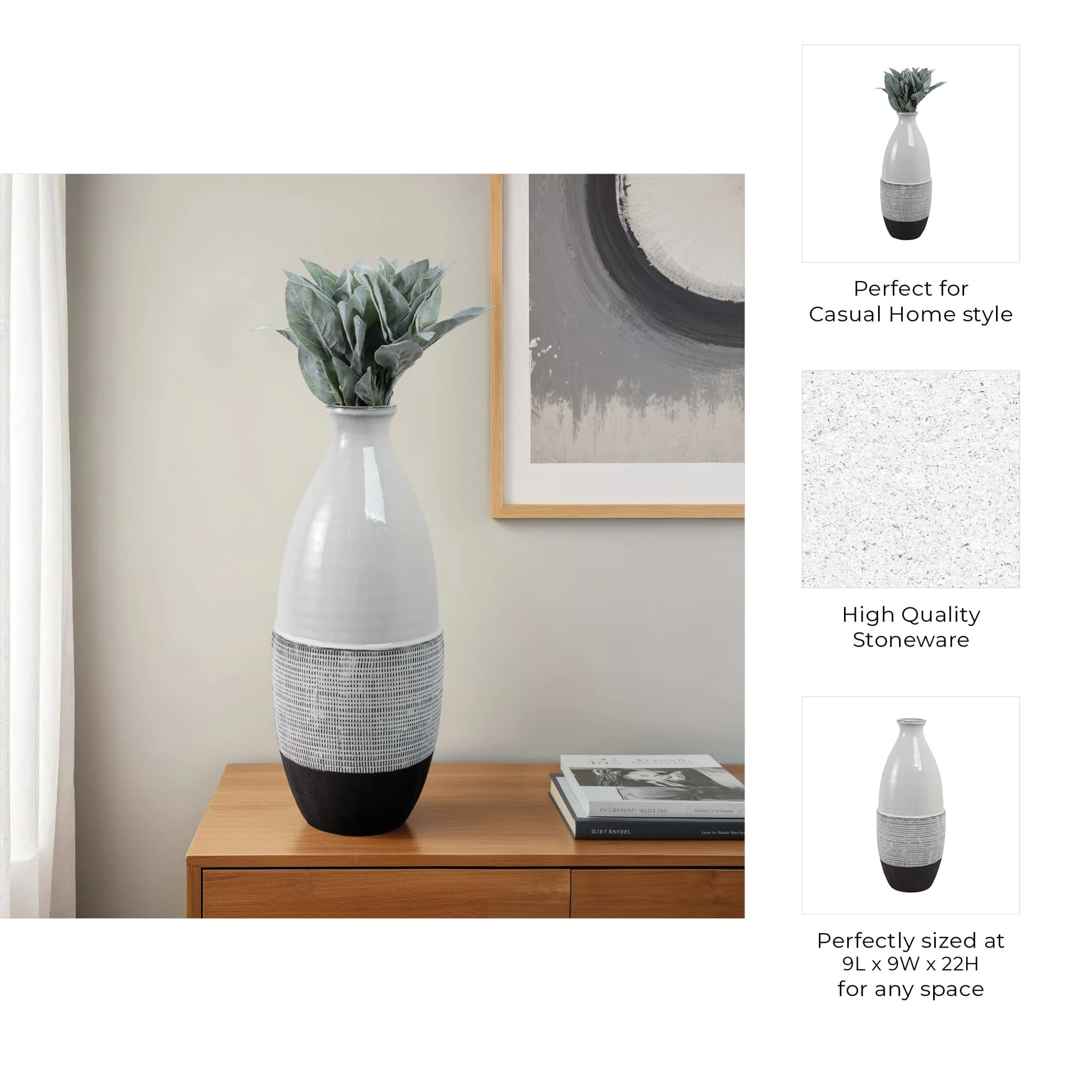 22x9" Textured Bottom Vase, Grey - Image 9