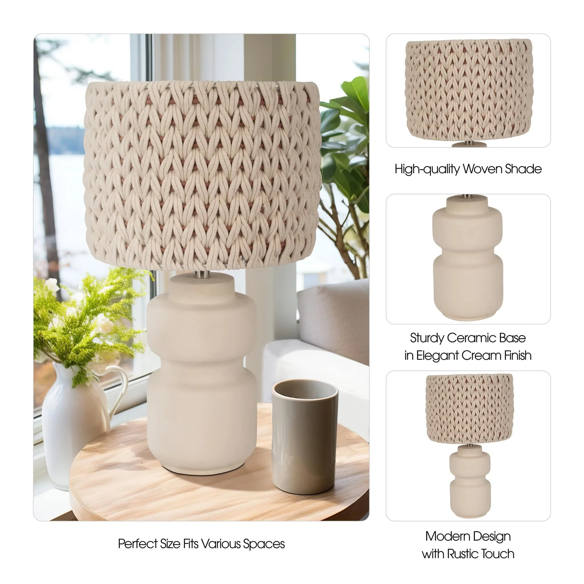 23"ceramic Table Lamp With Macrame Shade - Image 8