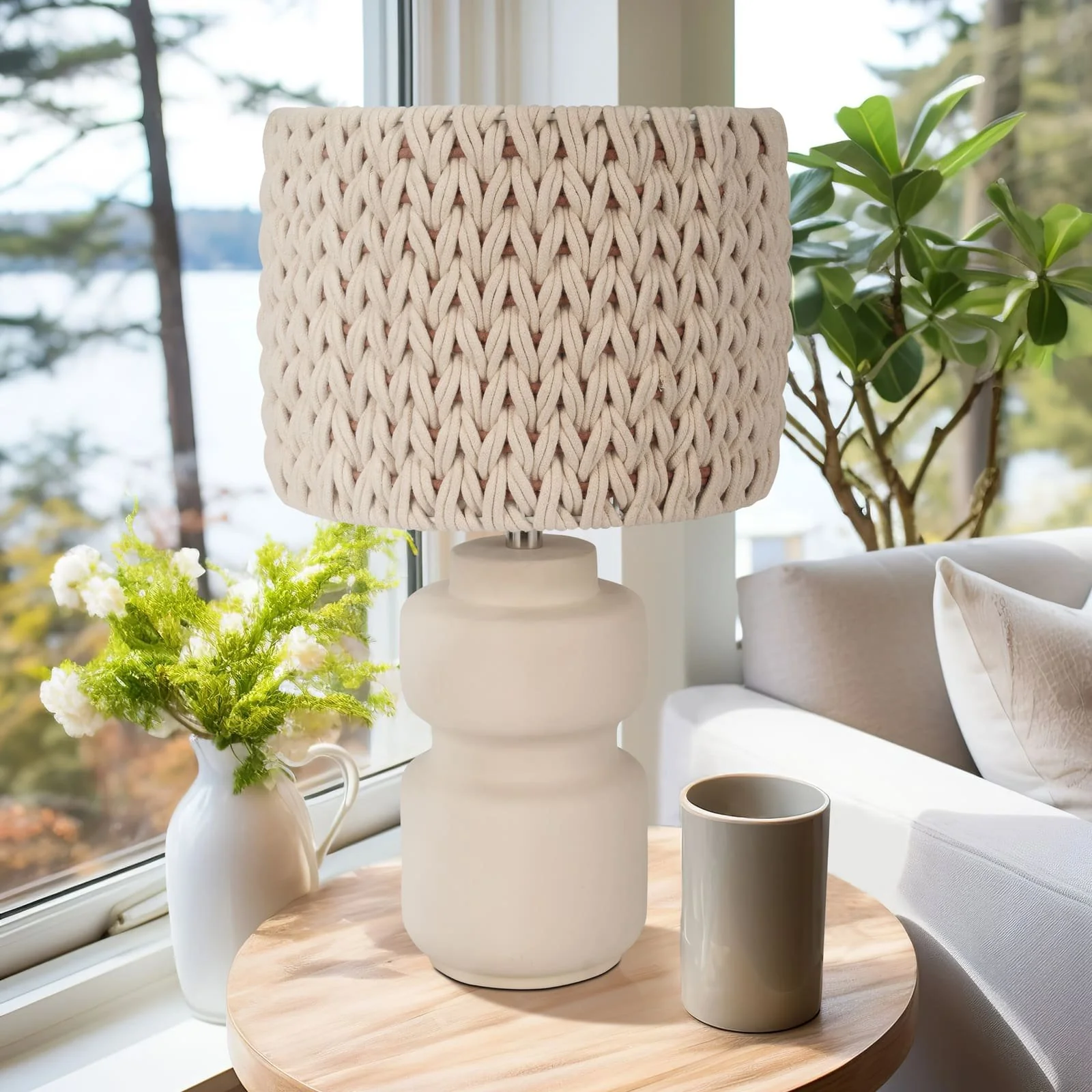 23"ceramic Table Lamp With Macrame Shade - Image 9