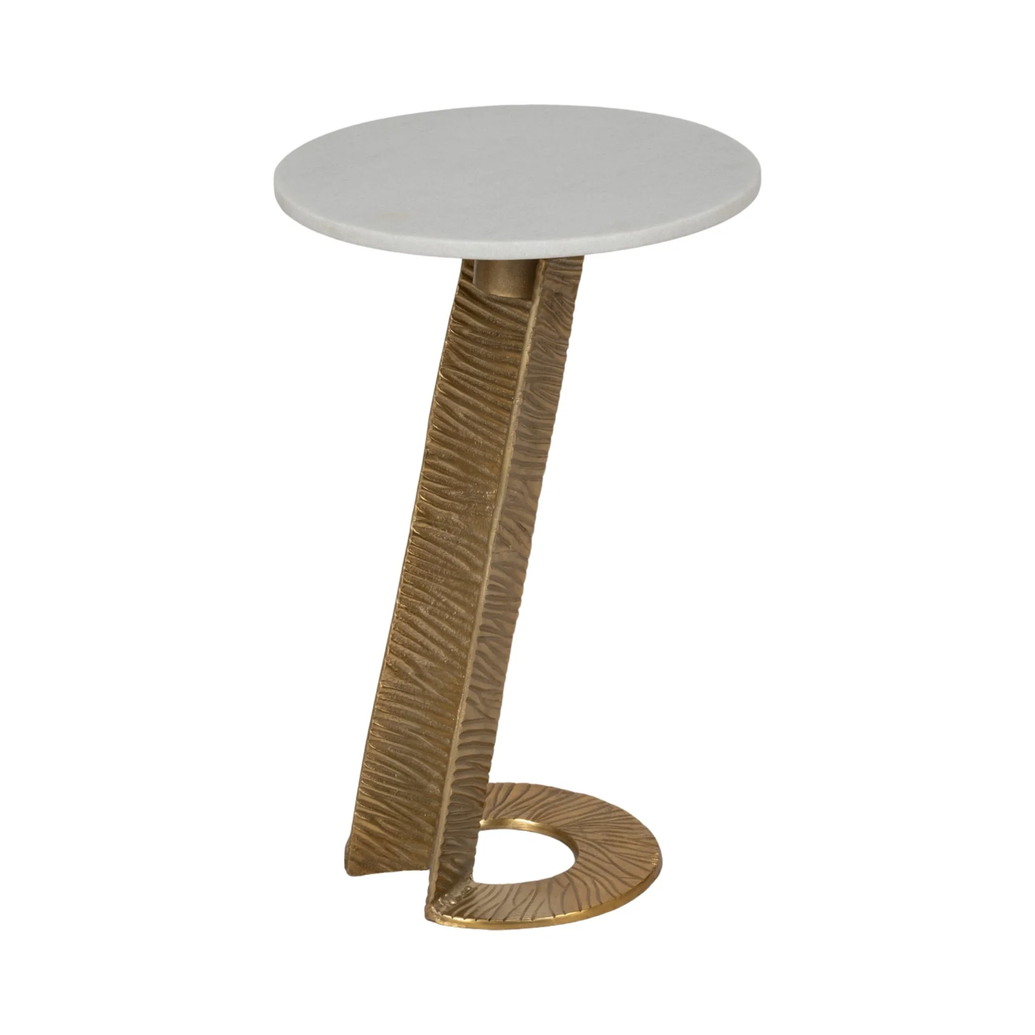 23"grooved Base Accent Table Marbletop,white/go Kd - Image 2