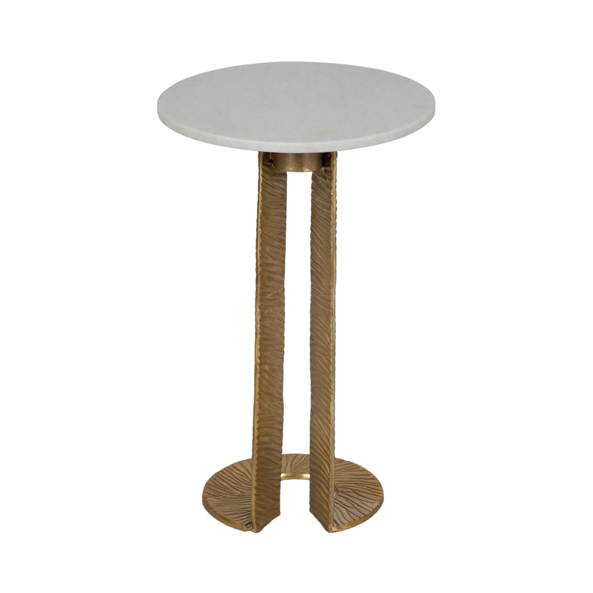 23"grooved Base Accent Table Marbletop,white/go Kd - Image 3