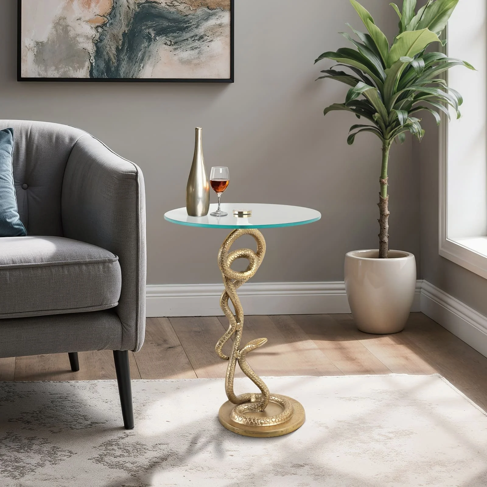23x15" Snake Accent Table, Gold - Image 10