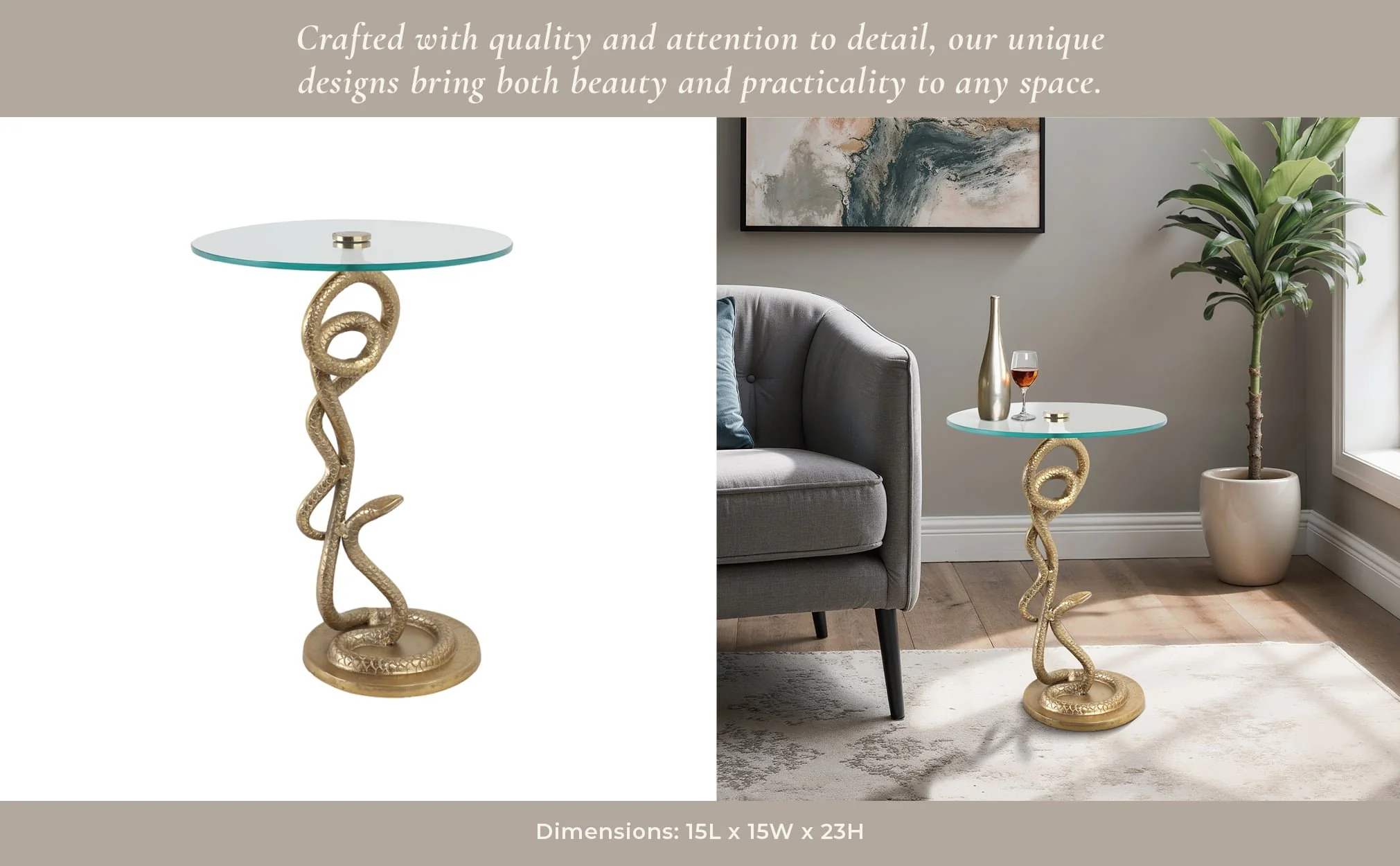 23x15" Snake Accent Table, Gold - Image 12